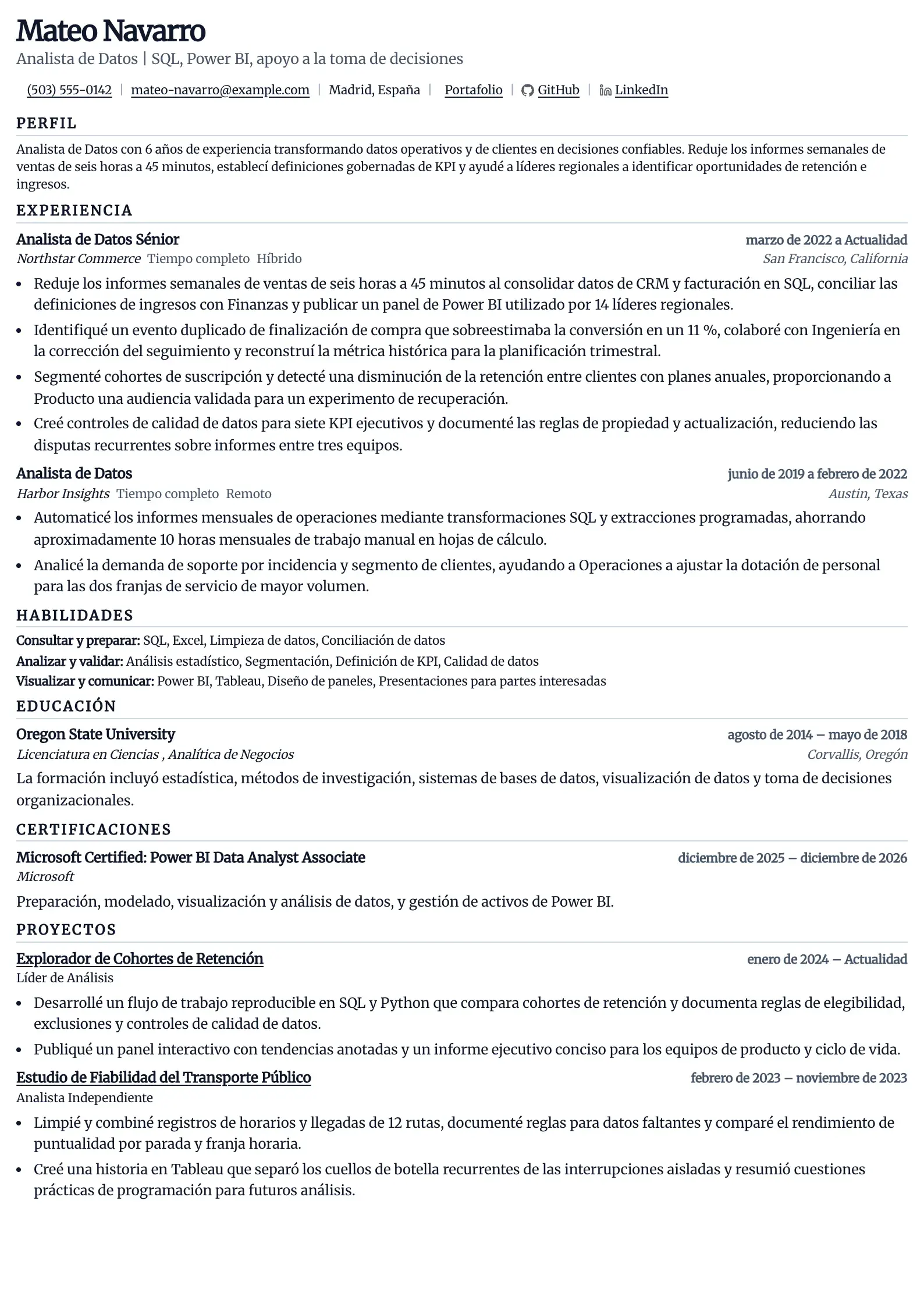 Usa esta plantilla de currículum para postulaciones de analista de datos