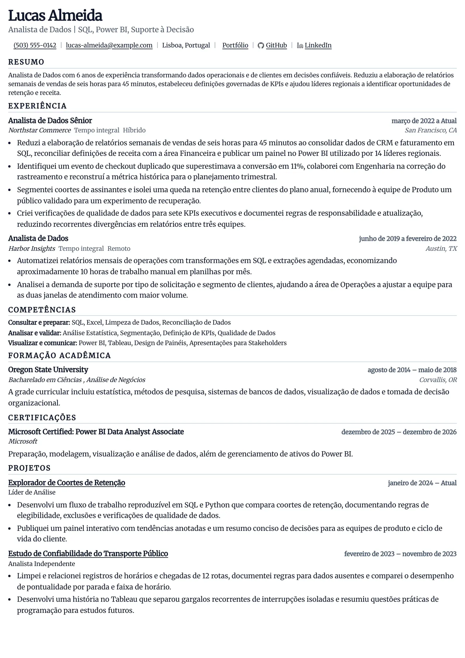 Use este modelo de currículo para vagas de analista de dados