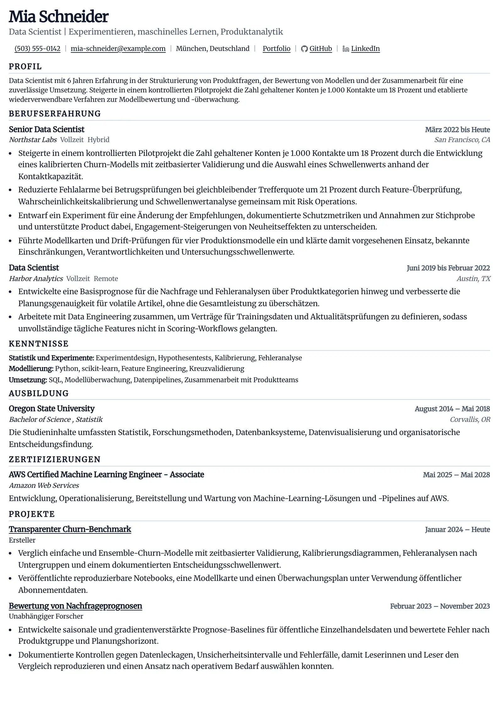 Verwenden Sie diese Lebenslaufvorlage für Bewerbungen als Data Scientist