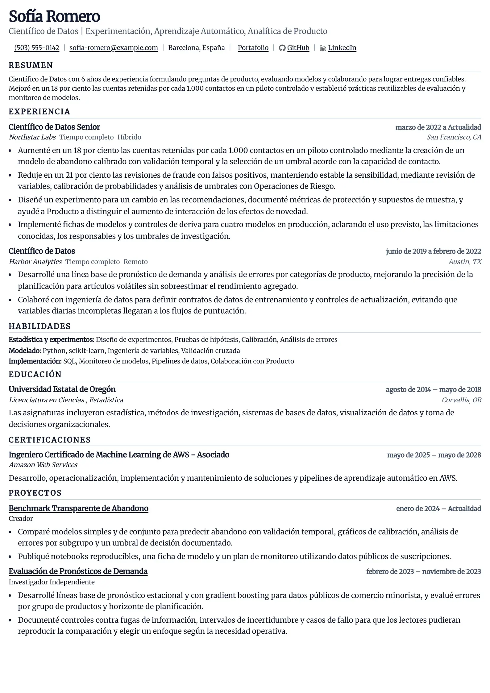 Usa esta plantilla de currículum para postulaciones de científico de datos