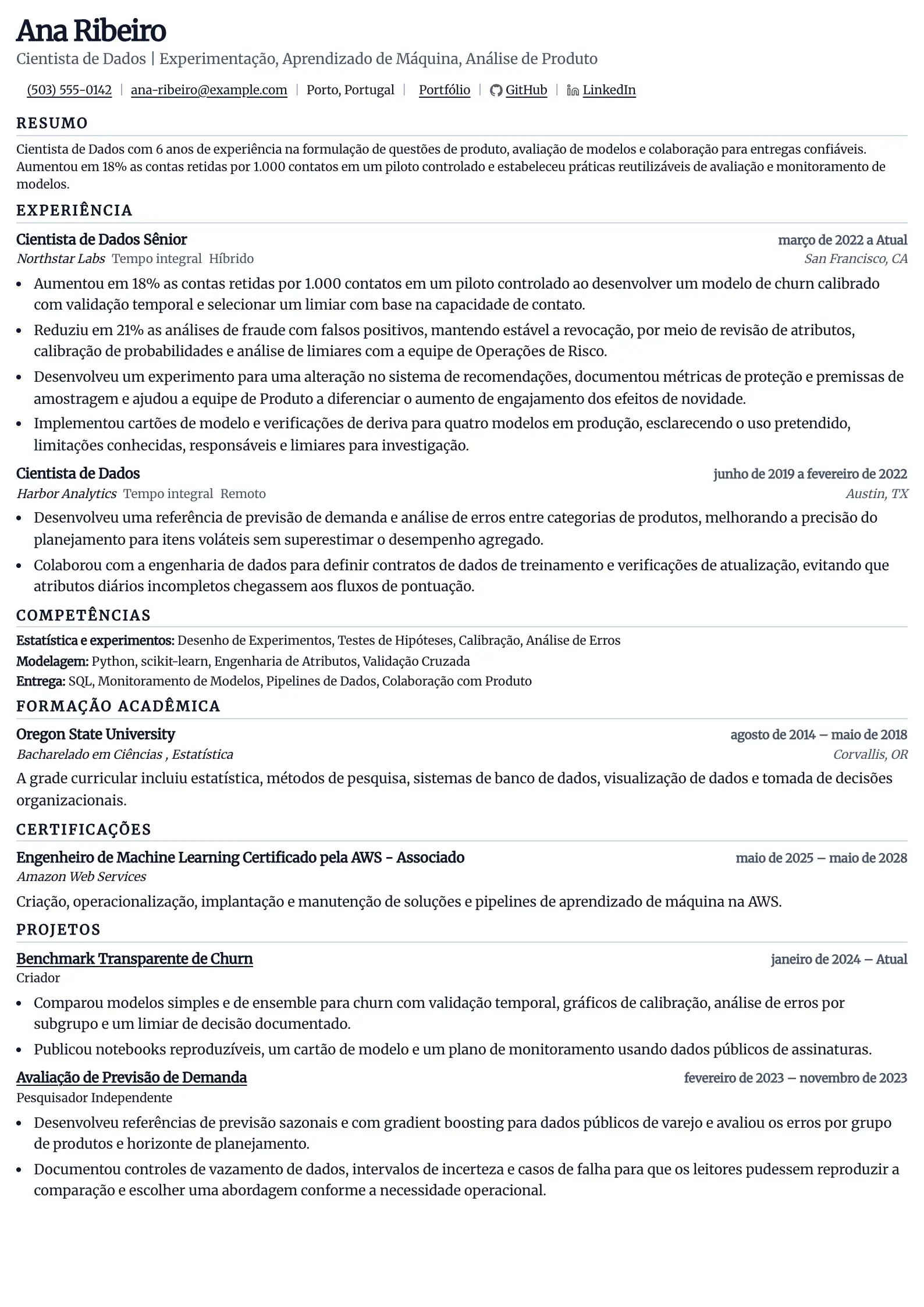 Use este modelo de currículo para vagas de cientista de dados