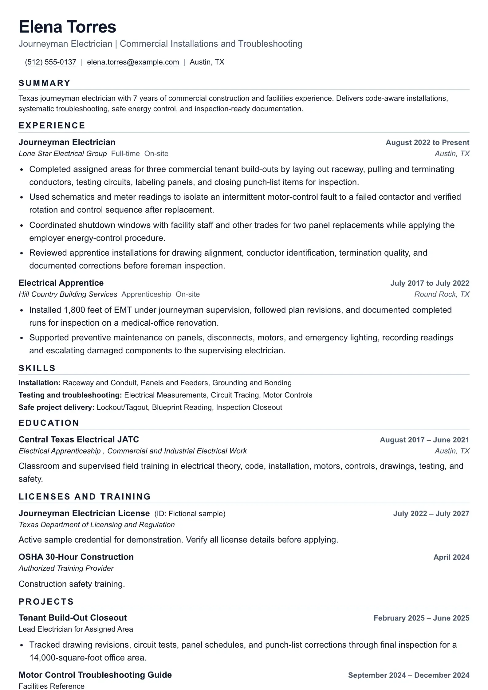 Use this resume template for electrician applications