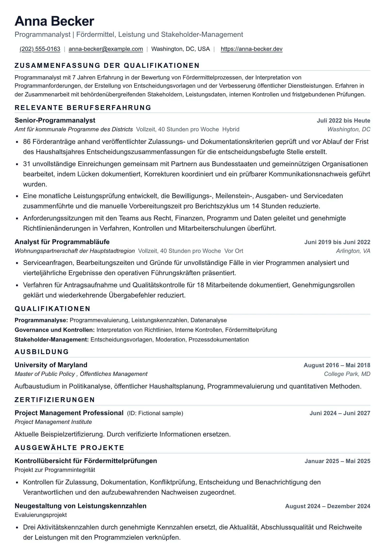 Nutzen Sie diese Lebenslaufvorlage für eine zweiseitige Bundesbewerbung