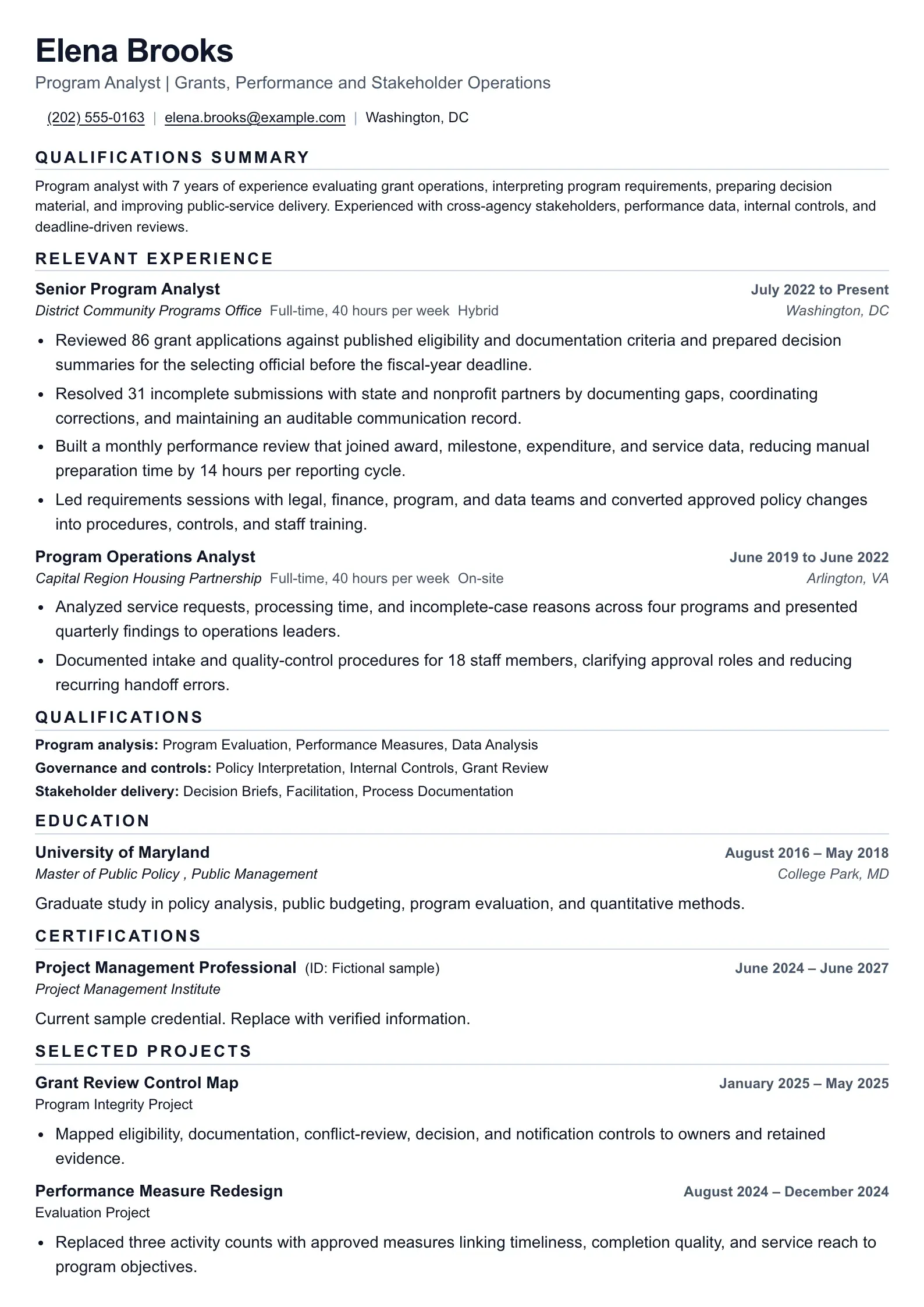 Use this resume template for a two-page federal application