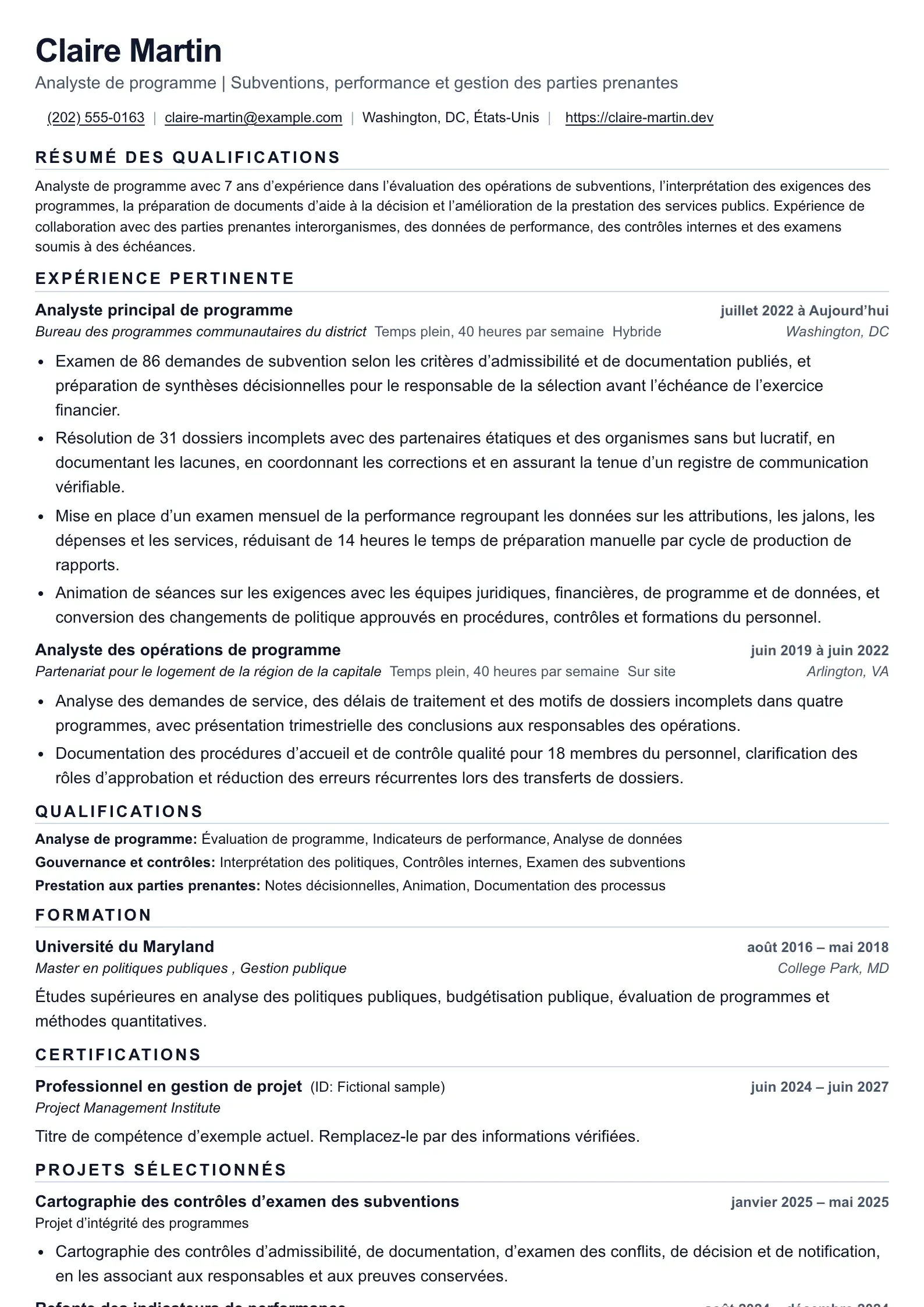 Utilisez ce modèle de CV pour une candidature fédérale de deux pages