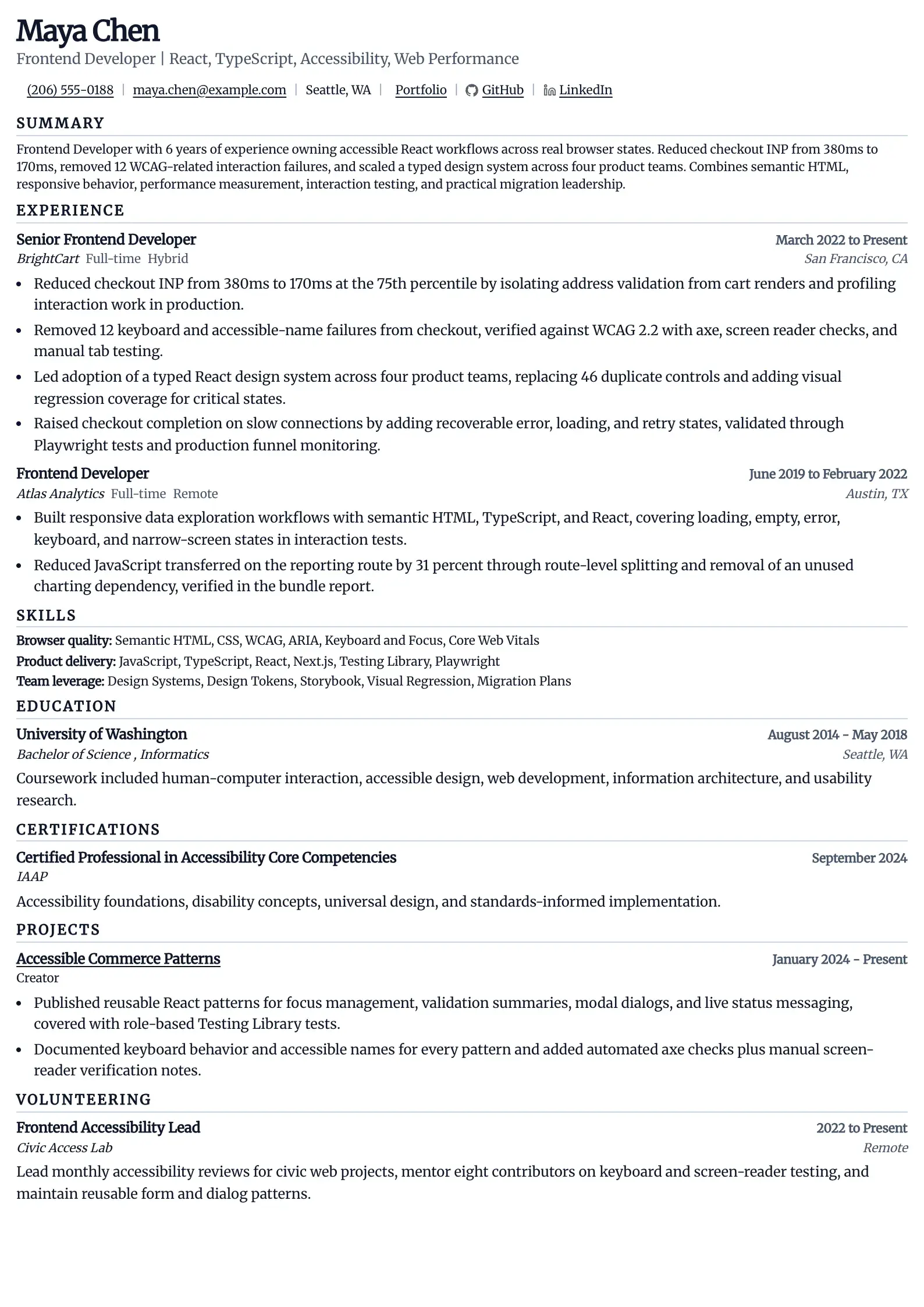 Use this resume template for frontend developer applications