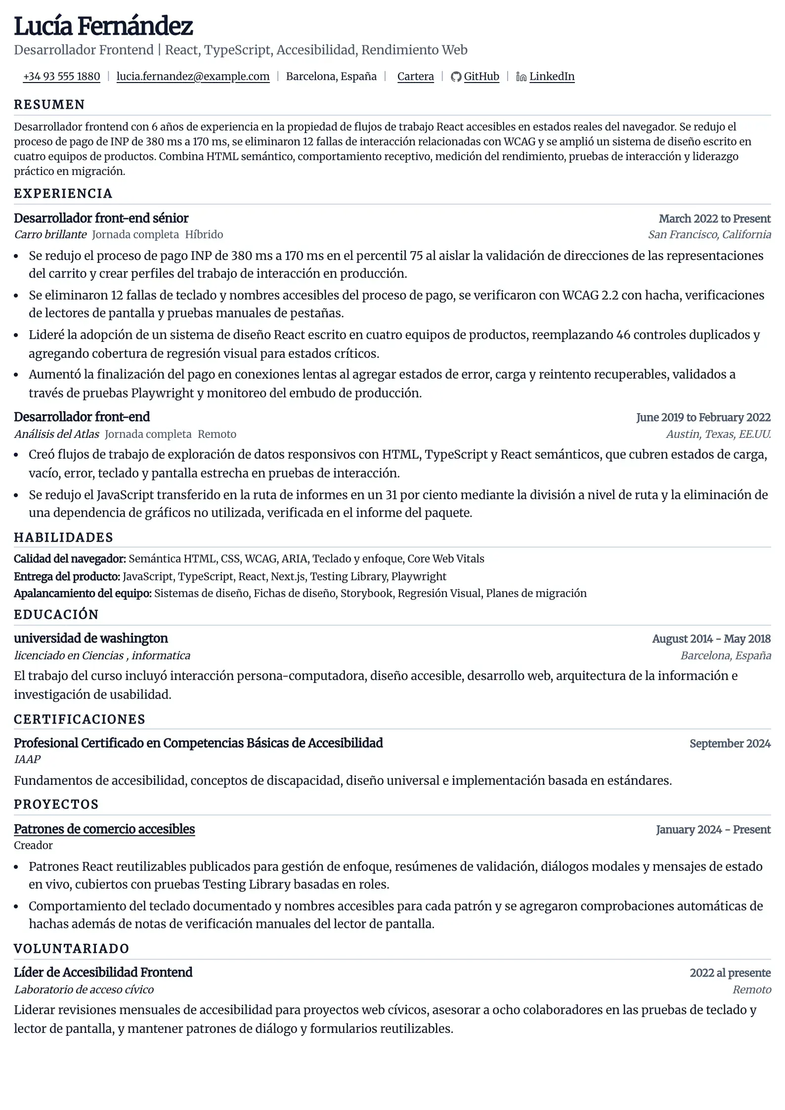 Usa esta plantilla de currículum para solicitudes de desarrollador frontend