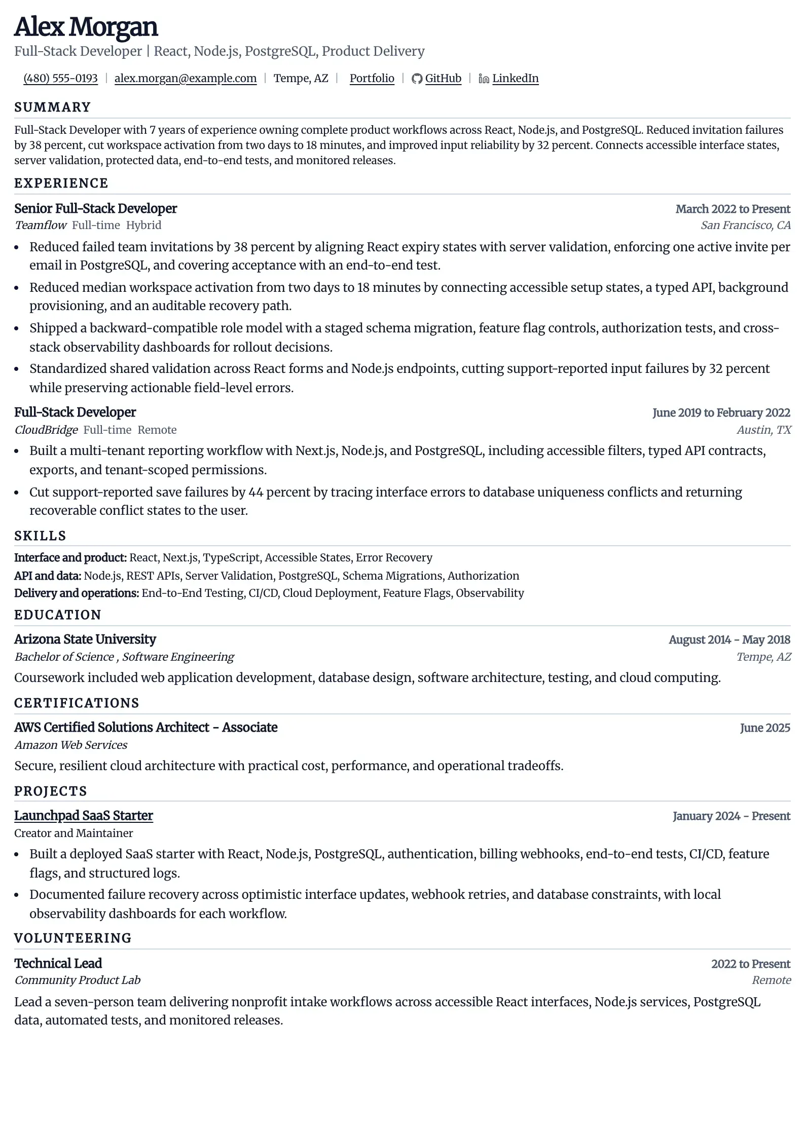 Use this resume template for full-stack developer applications