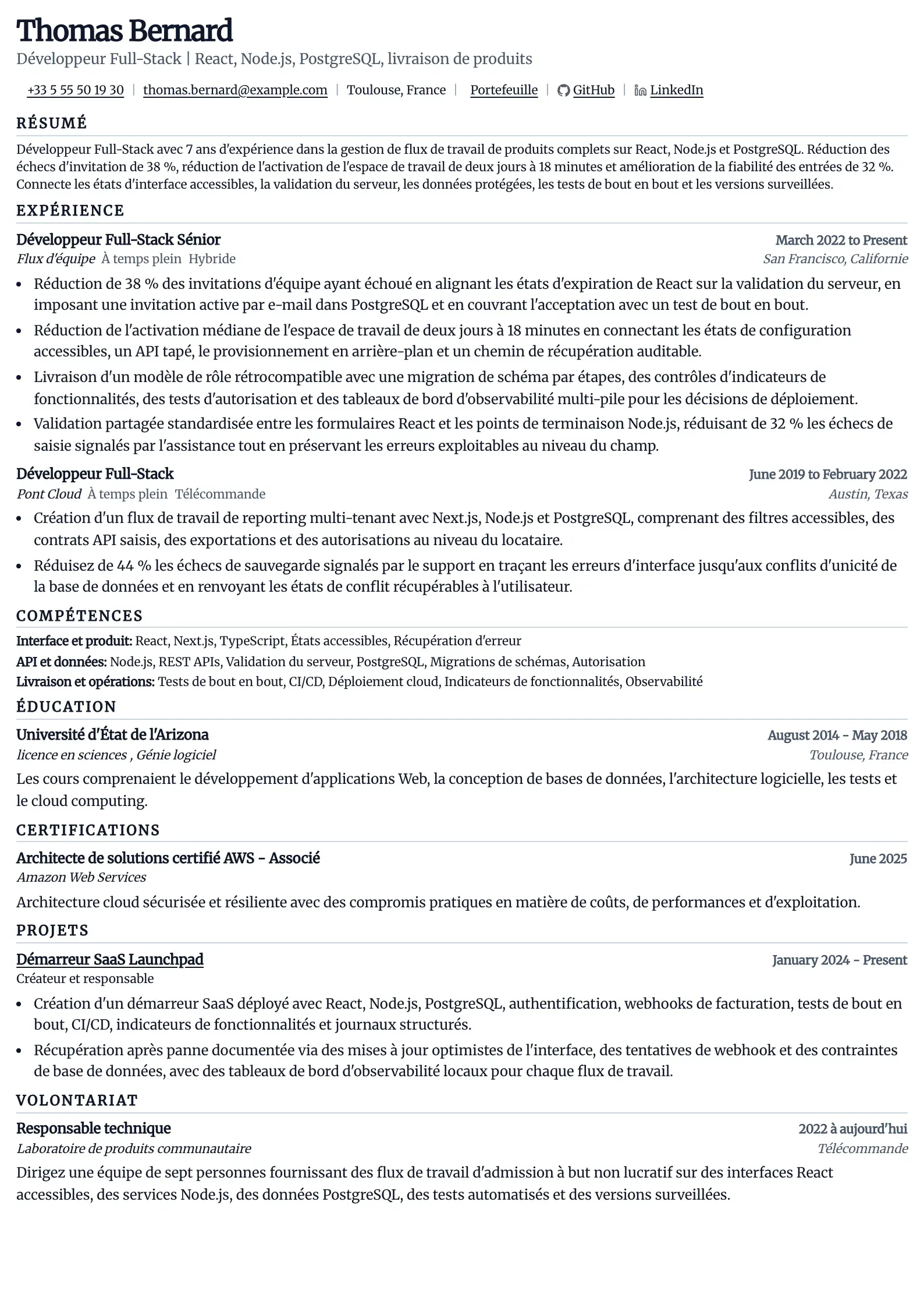 Utilisez ce modèle de CV pour vos candidatures de développeur full-stack