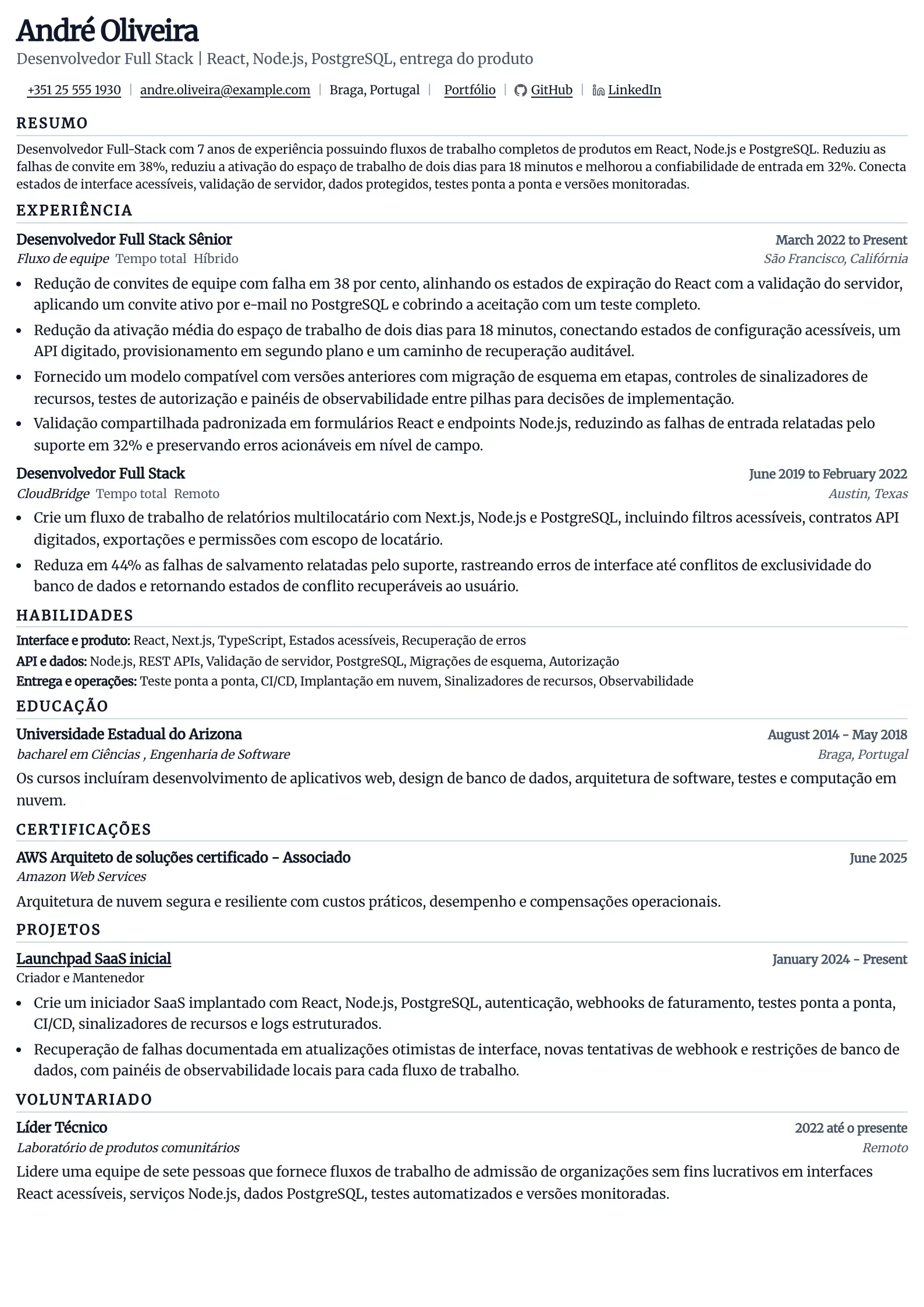 Use este modelo de currículo para candidaturas de desenvolvedor full-stack