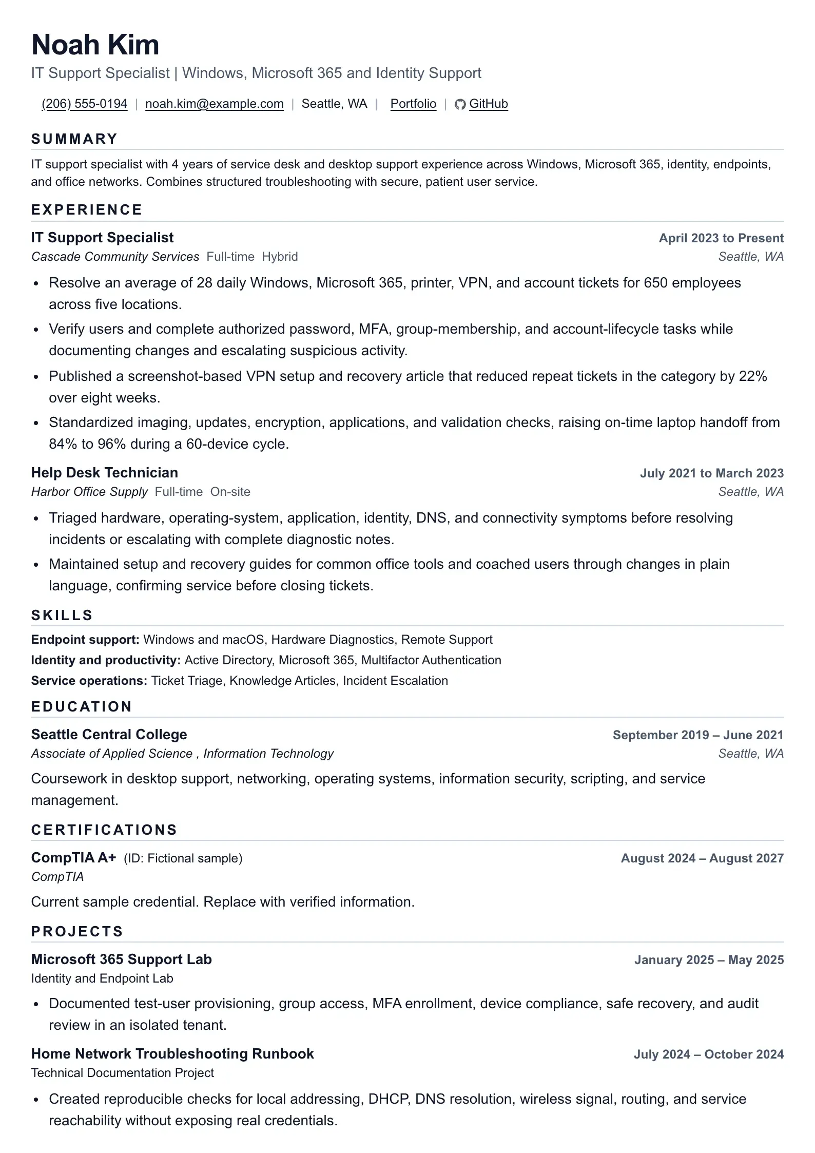 Use this resume template for help desk and IT support roles