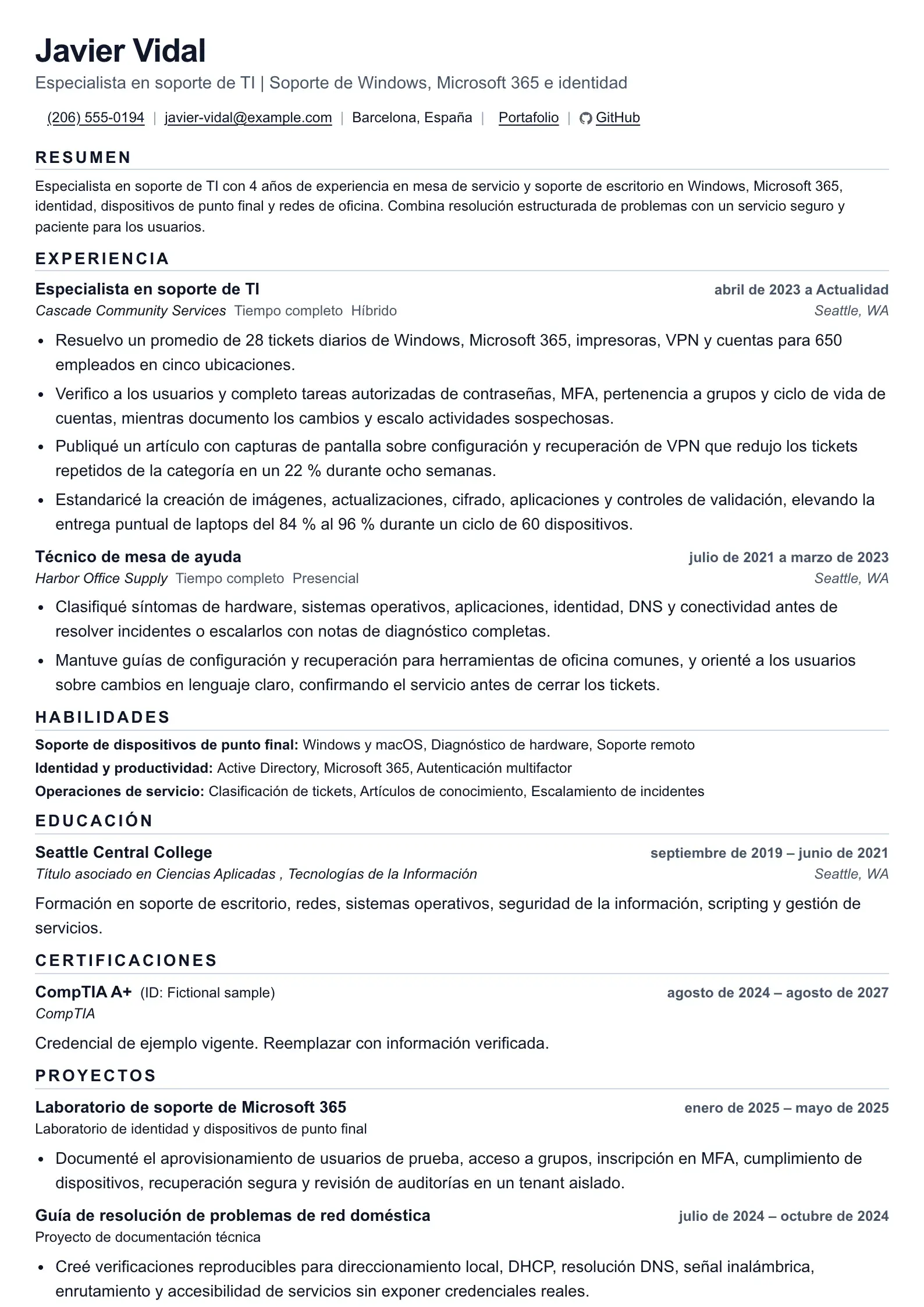 Use esta plantilla de currículum para roles de mesa de ayuda y soporte de TI