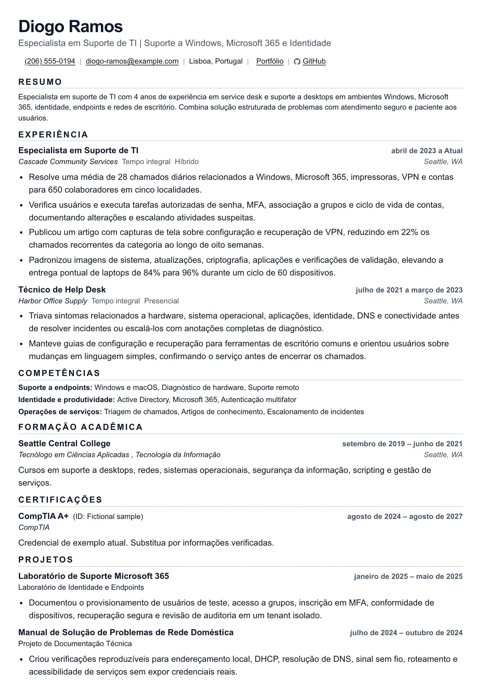 Use este modelo de currículo para funções de help desk e suporte de TI