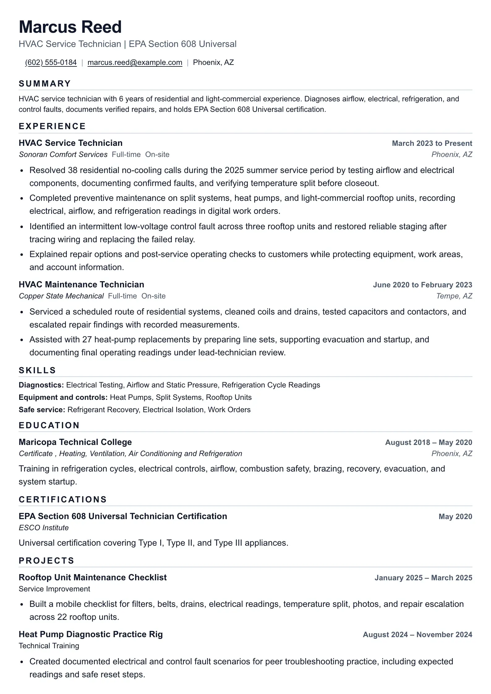 Use this resume template for HVAC technician applications