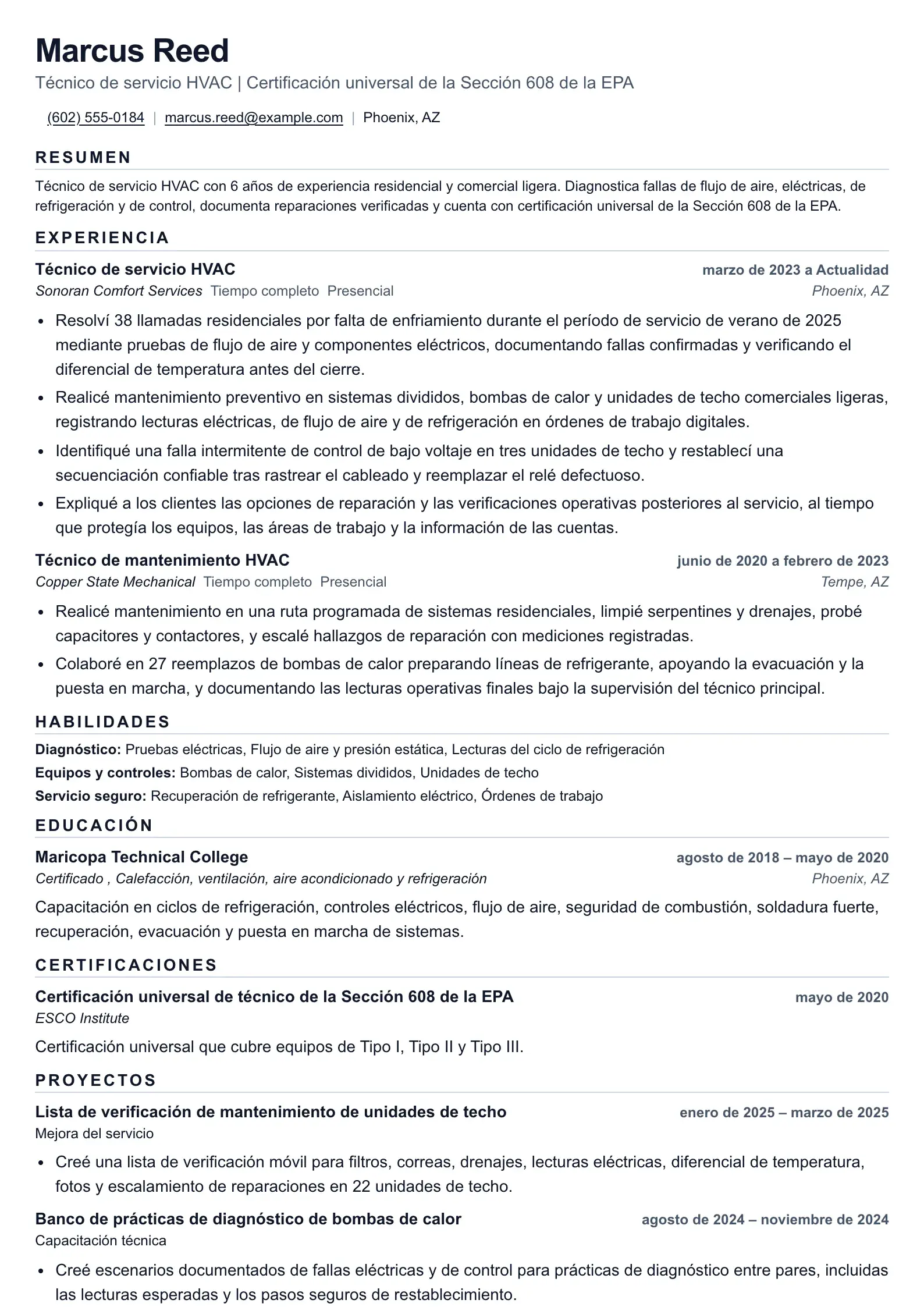 Usa esta plantilla de currículum para solicitudes de técnico de HVAC