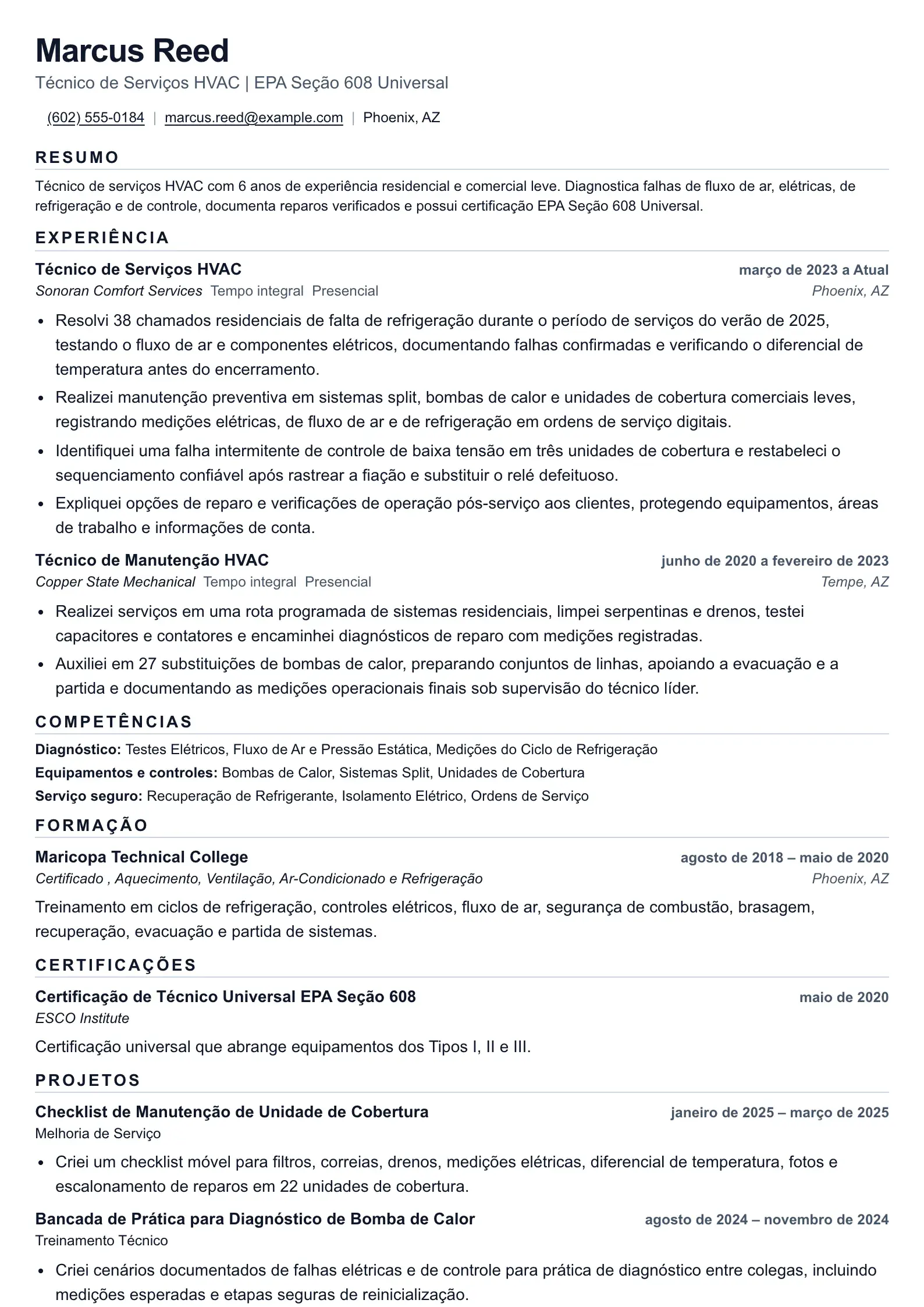 Use este modelo de currículo para candidaturas de técnico de HVAC