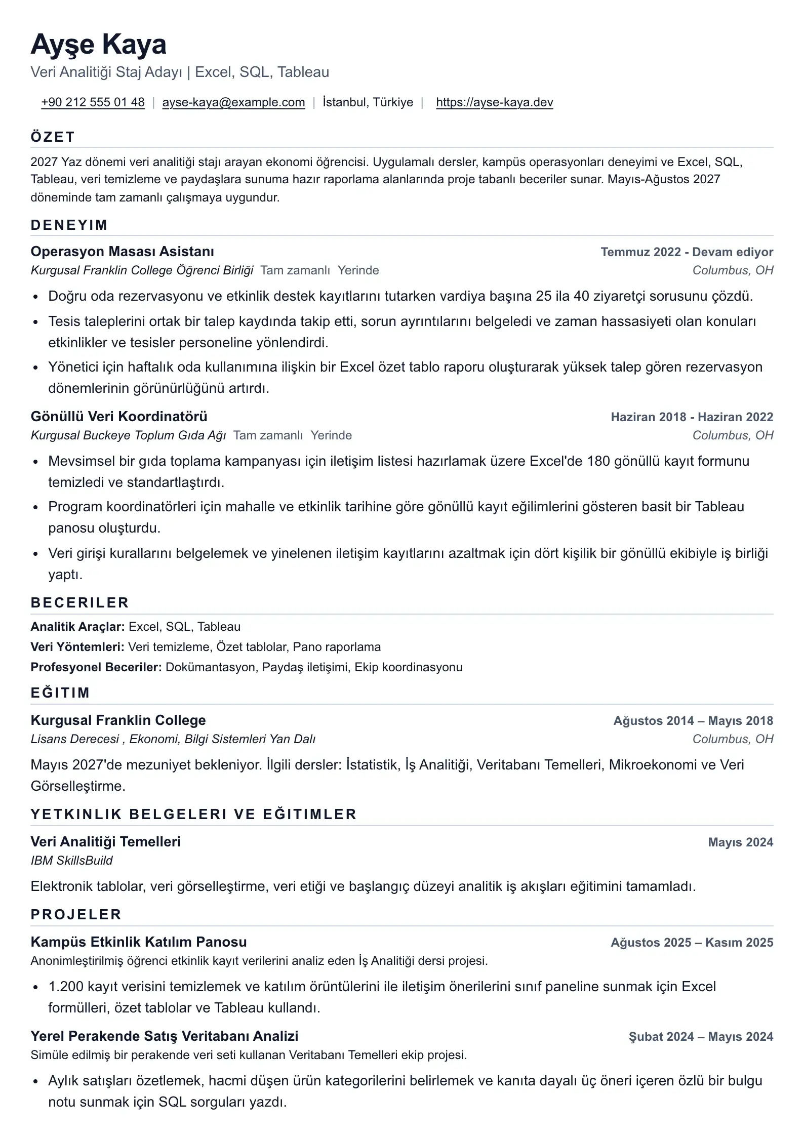 Atlas staj özgeçmişi