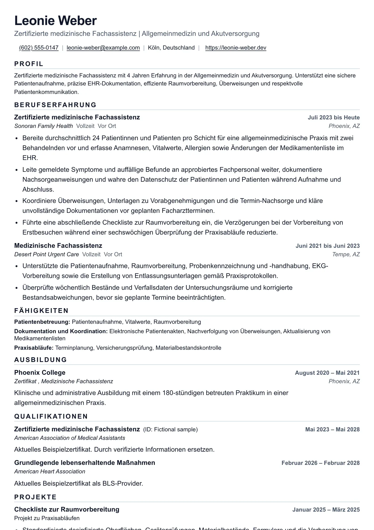 Nutzen Sie diese Lebenslaufvorlage für Bewerbungen als medizinische Fachangestellte