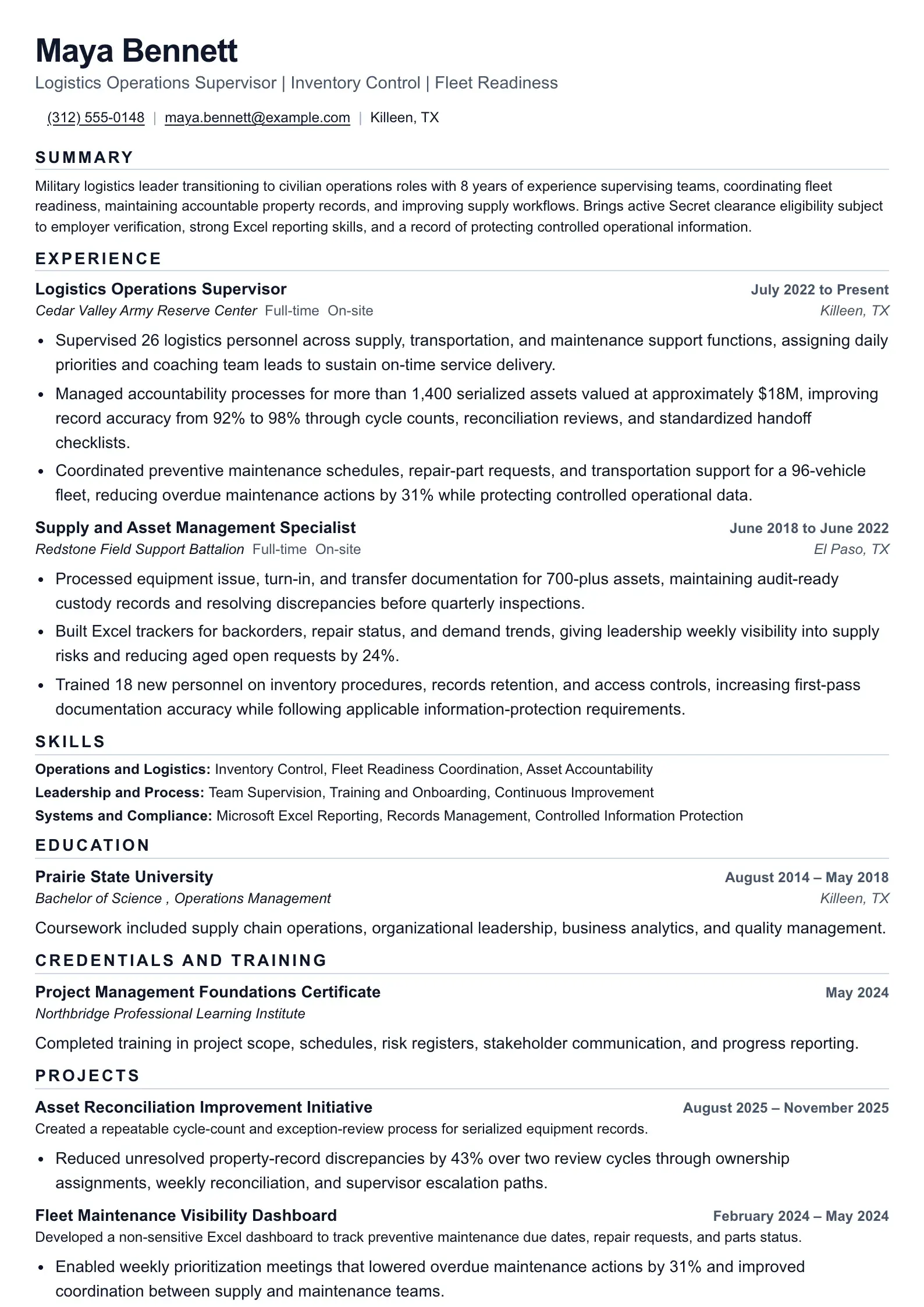 Military-to-civilian resume example