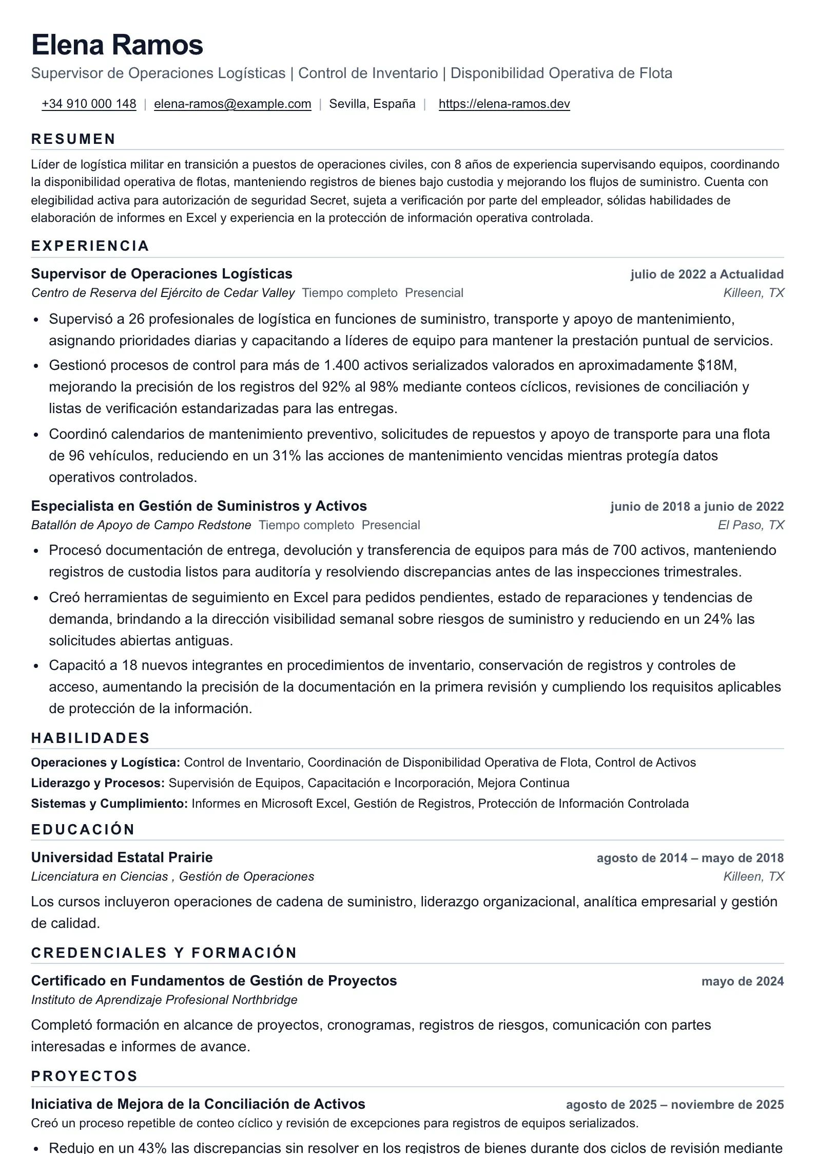 Ejemplo de currículum de militar a civil