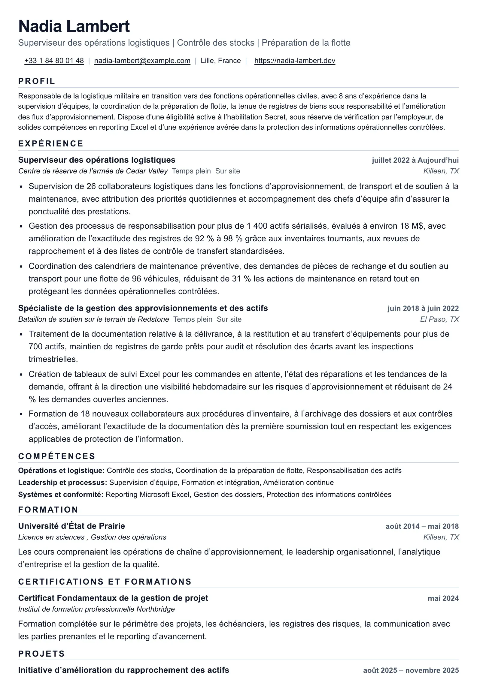 Exemple de CV pour passer du militaire au civil