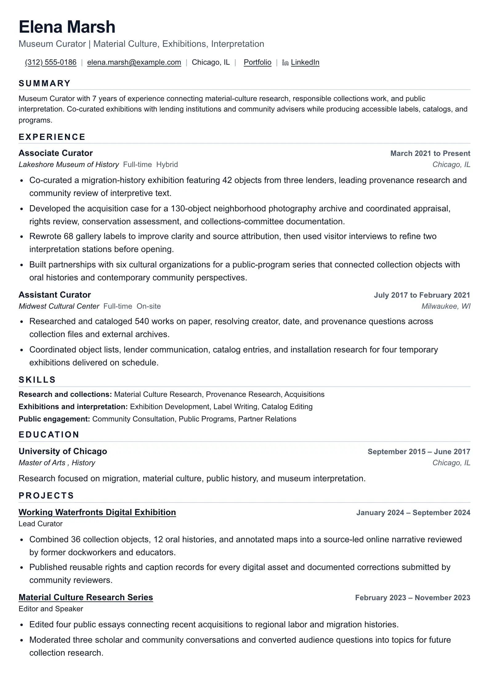 Use this resume template for museum curator applications