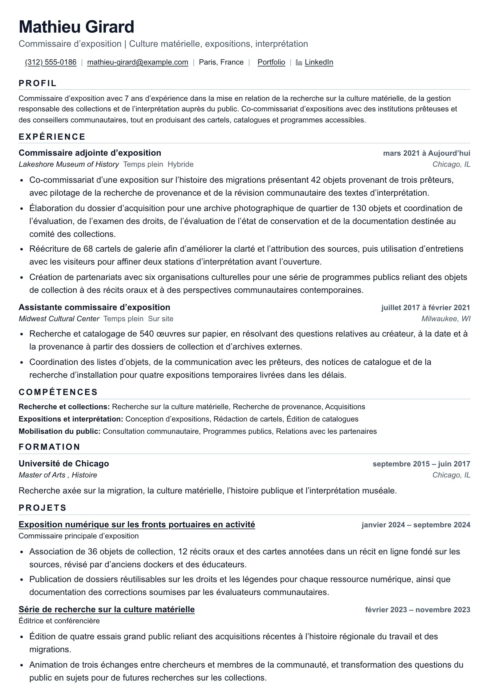 Utilisez ce modèle de CV pour les candidatures de conservateur de musée