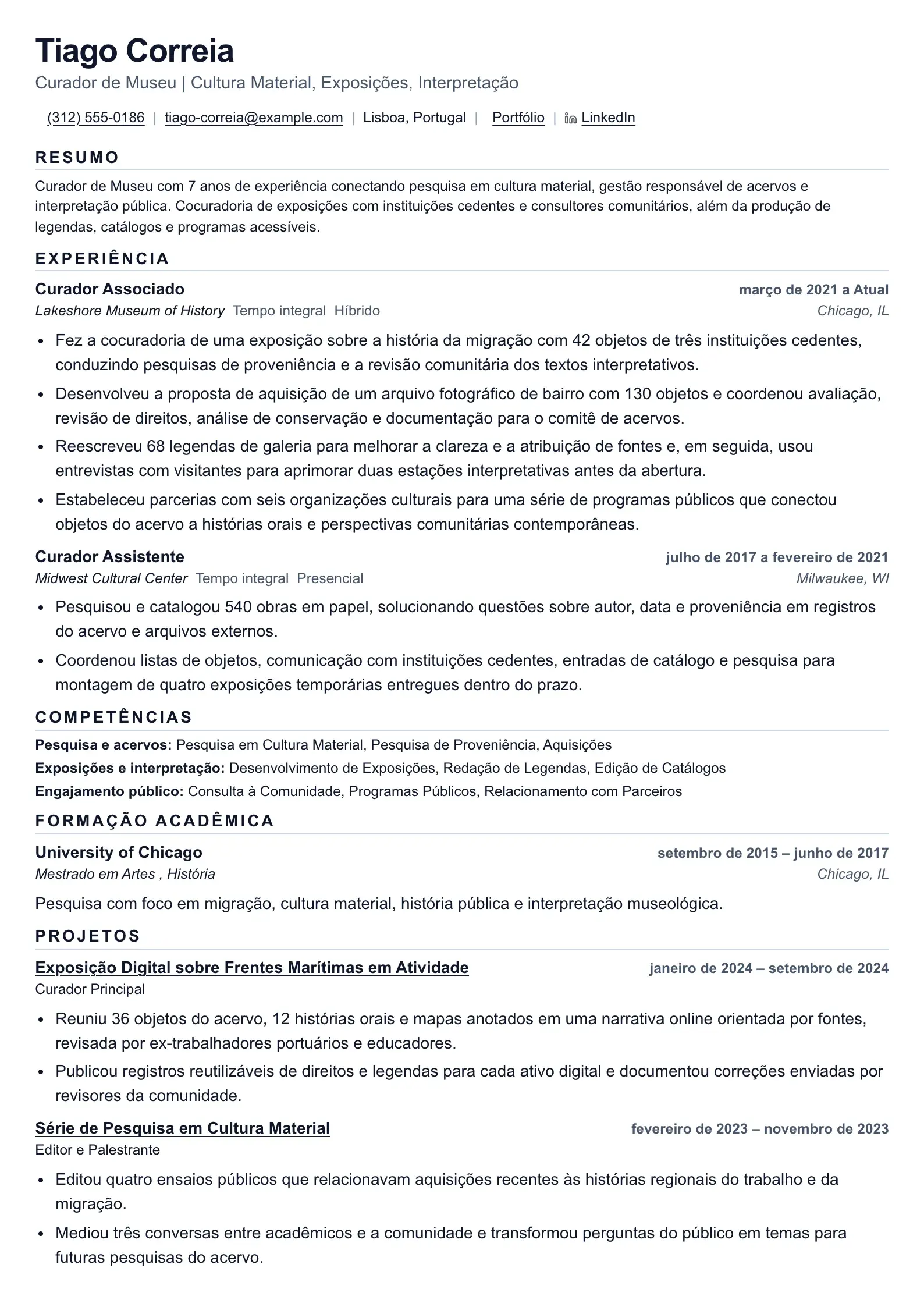Use este modelo de currículo para candidaturas de curador de museu