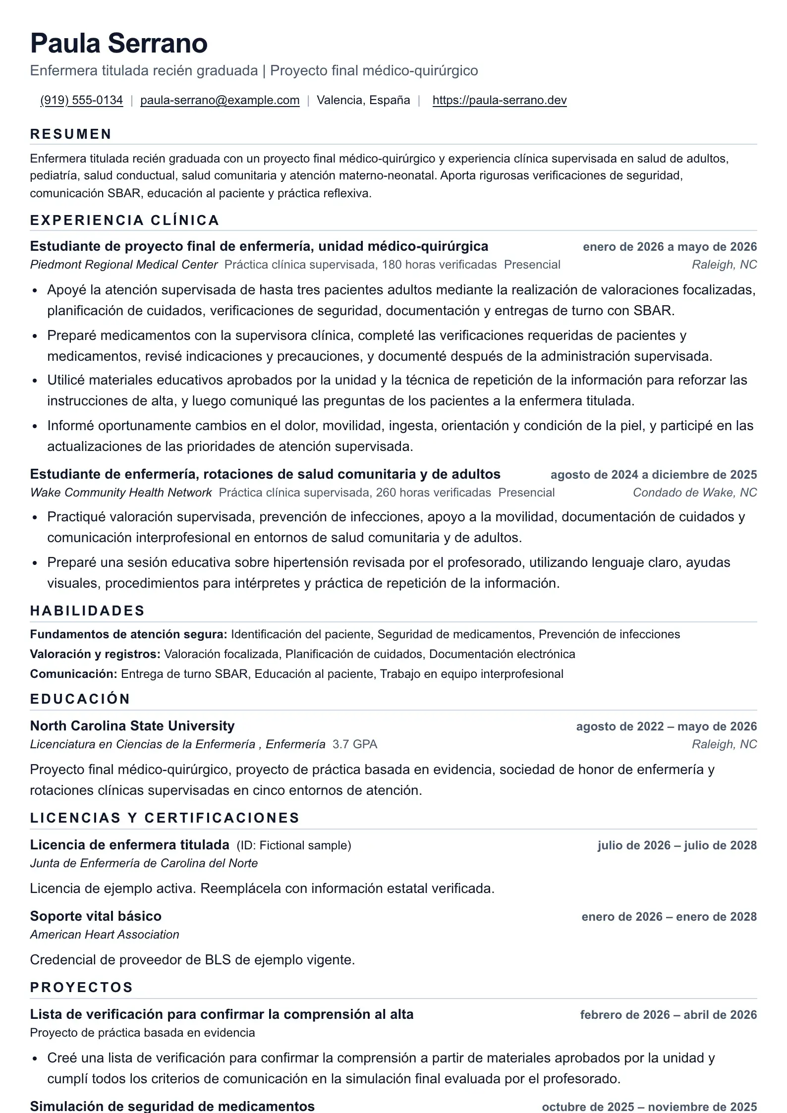 Utiliza esta plantilla de currículum para candidaturas de enfermero/a recién graduado/a