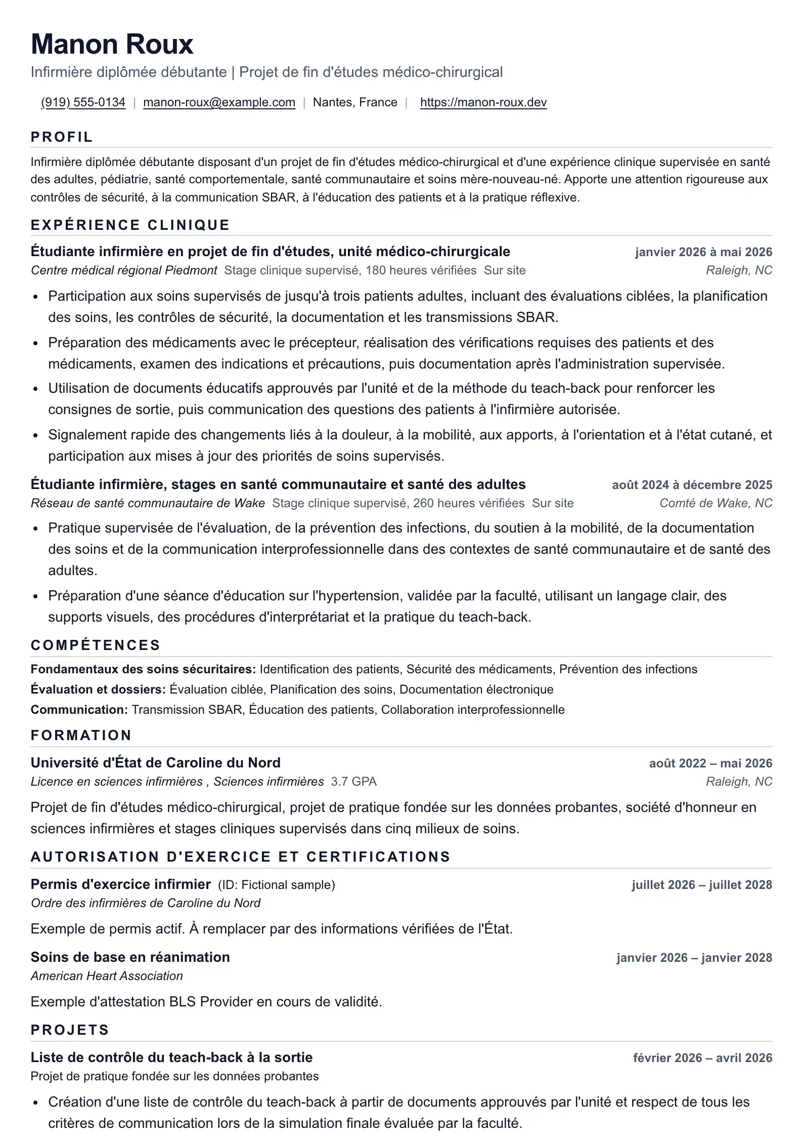 Utilisez ce modèle de CV pour les candidatures d’infirmier ou d’infirmière nouvellement diplômé(e)