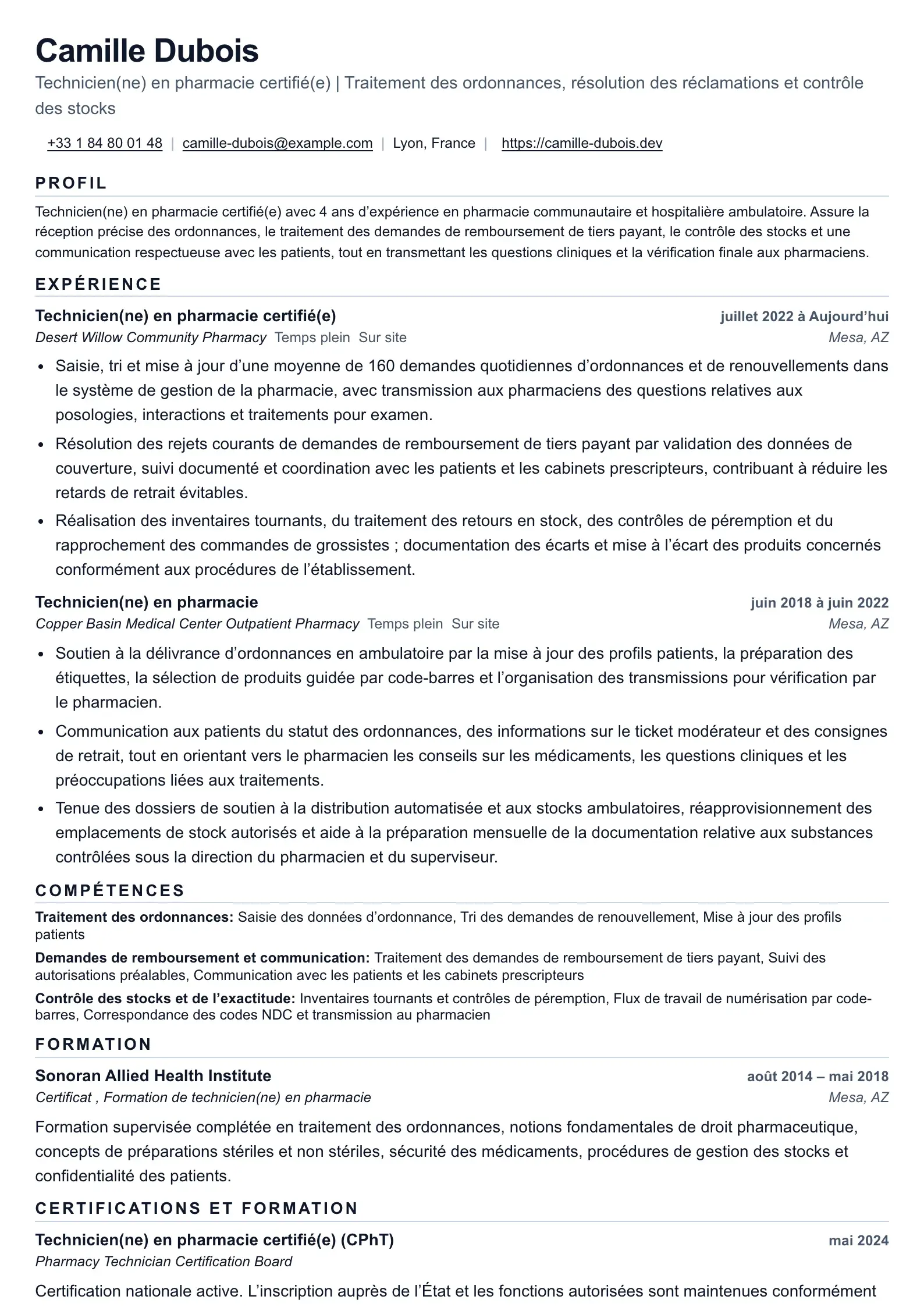 Structure d’un CV de préparateur en pharmacie