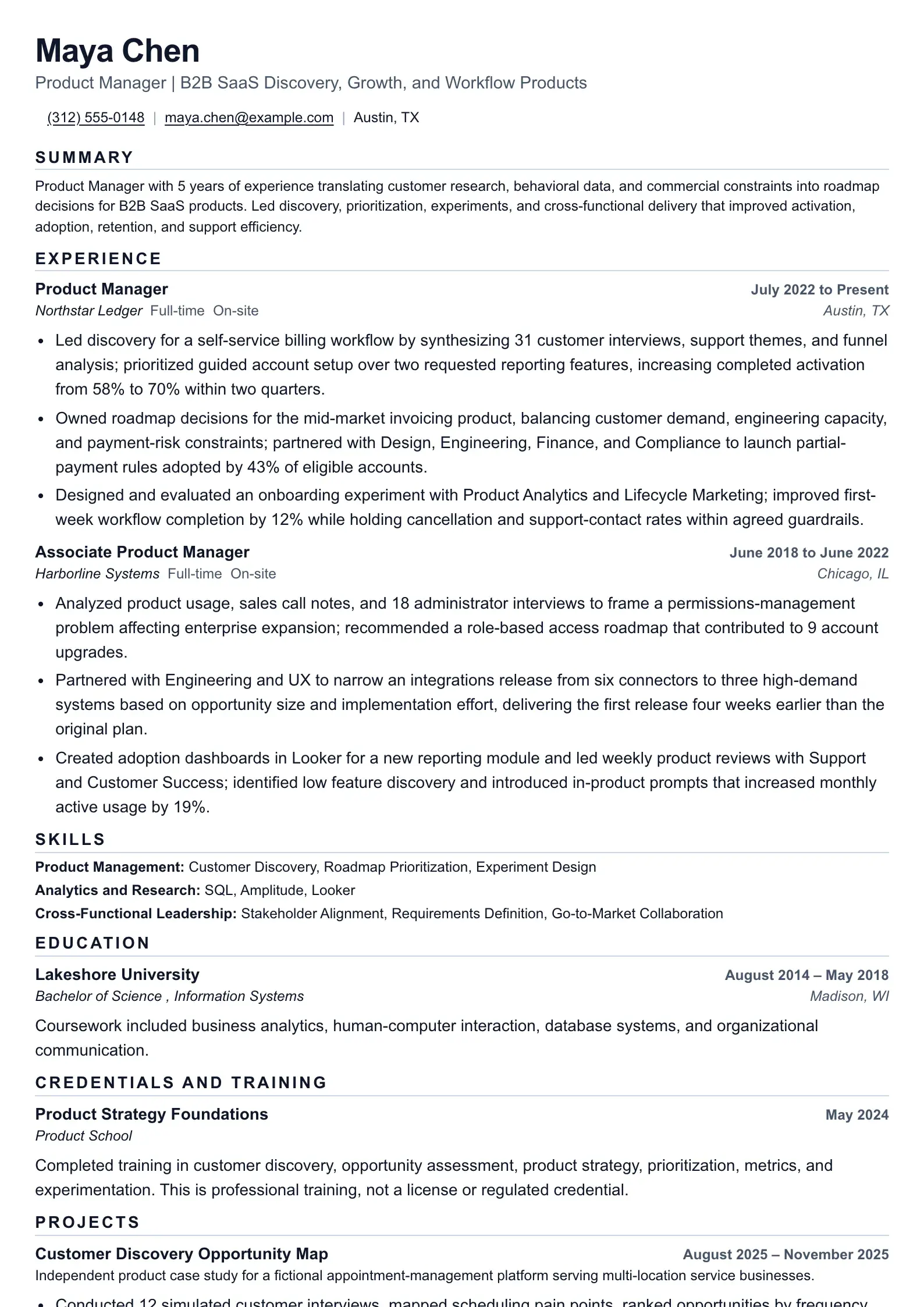 Product Manager resume example
