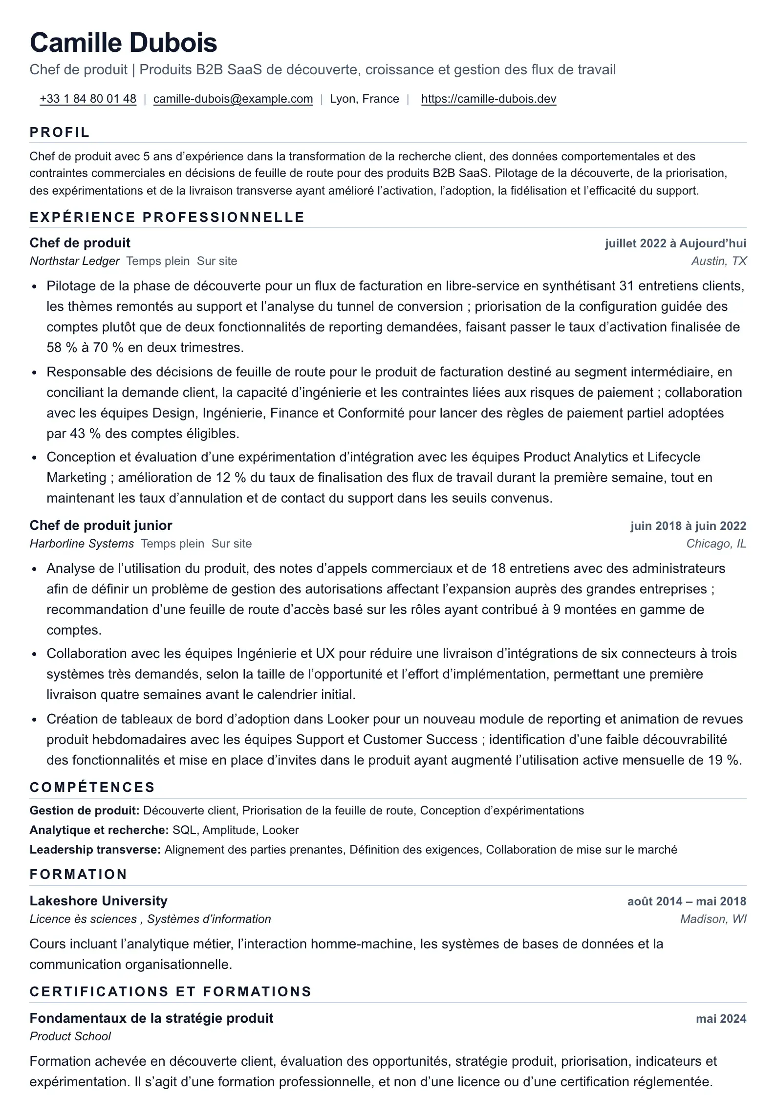 Exemple de CV de chef de produit