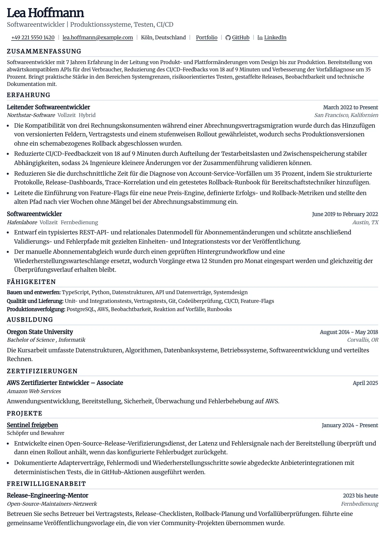 Nutzen Sie diese Lebenslaufvorlage für Bewerbungen als Softwareentwickler
