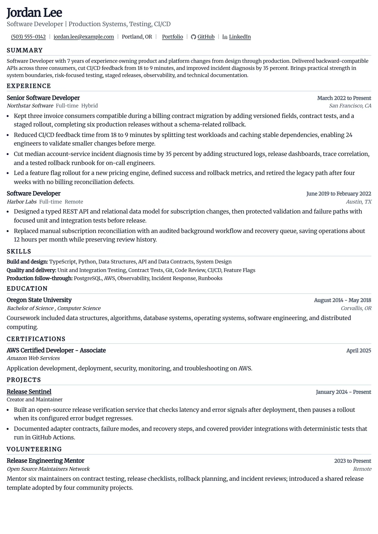 Use this resume template for software developer applications