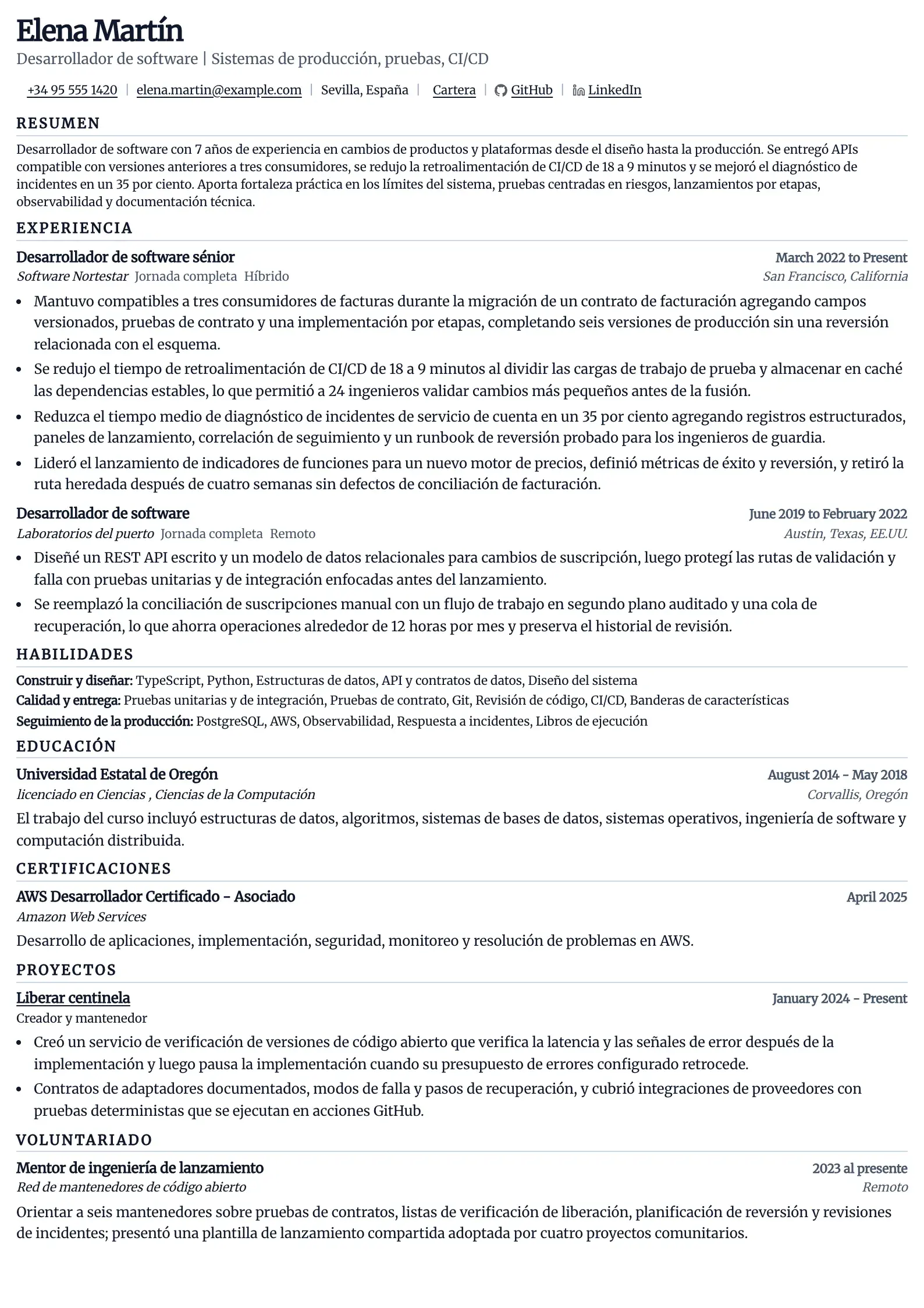 Usa esta plantilla de currículum para postulaciones de desarrollador de software
