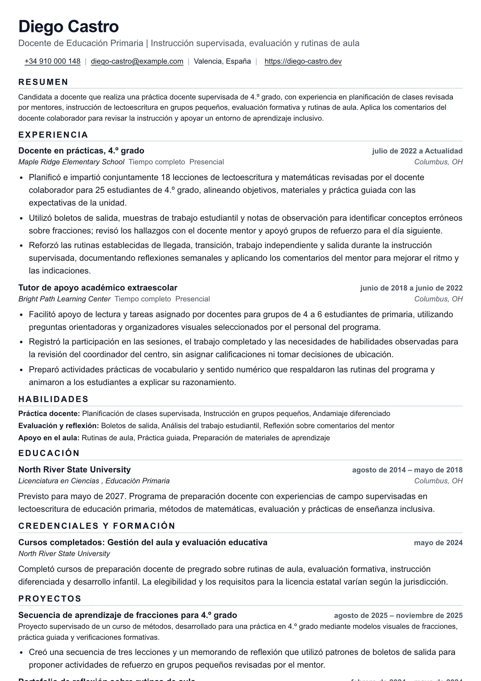 Currículum Polaris para docente en prácticas