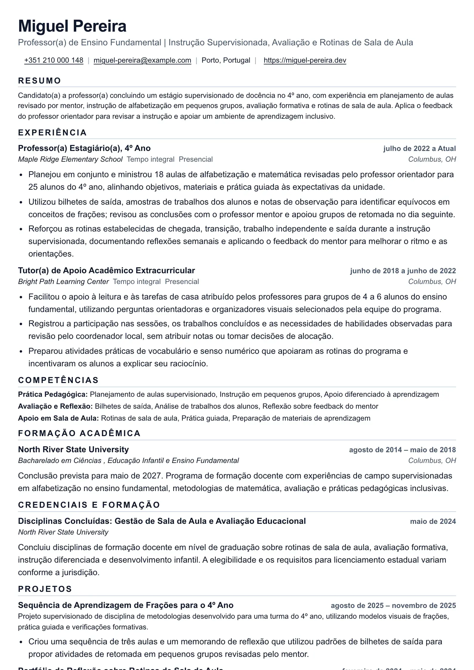 Currículo Polaris para Professor Estagiário