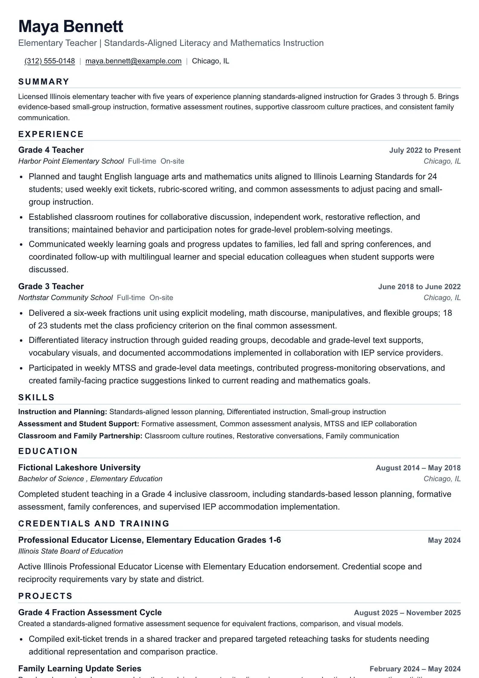 Teacher resume for standards-based instruction