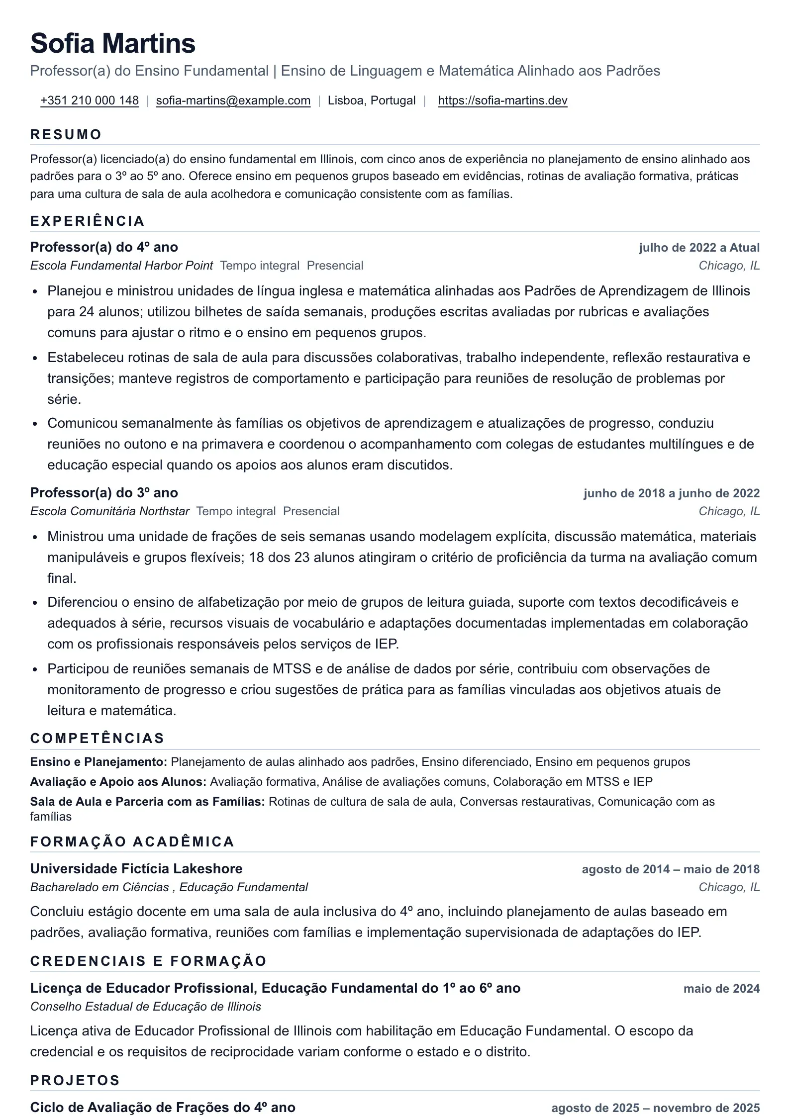 Currículo de Professor para ensino baseado em padrões