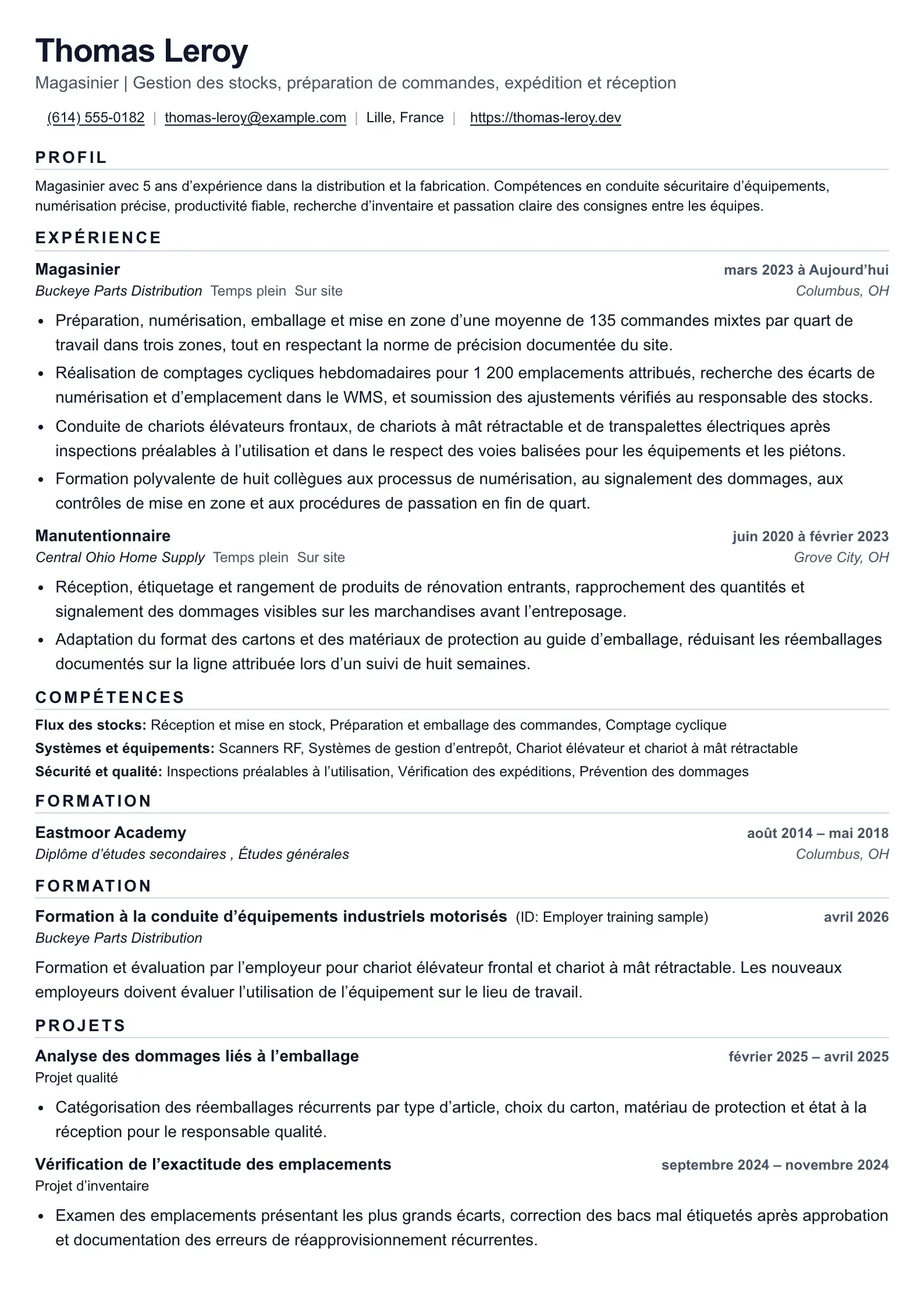 Utilisez ce modèle de CV pour les candidatures en entrepôt