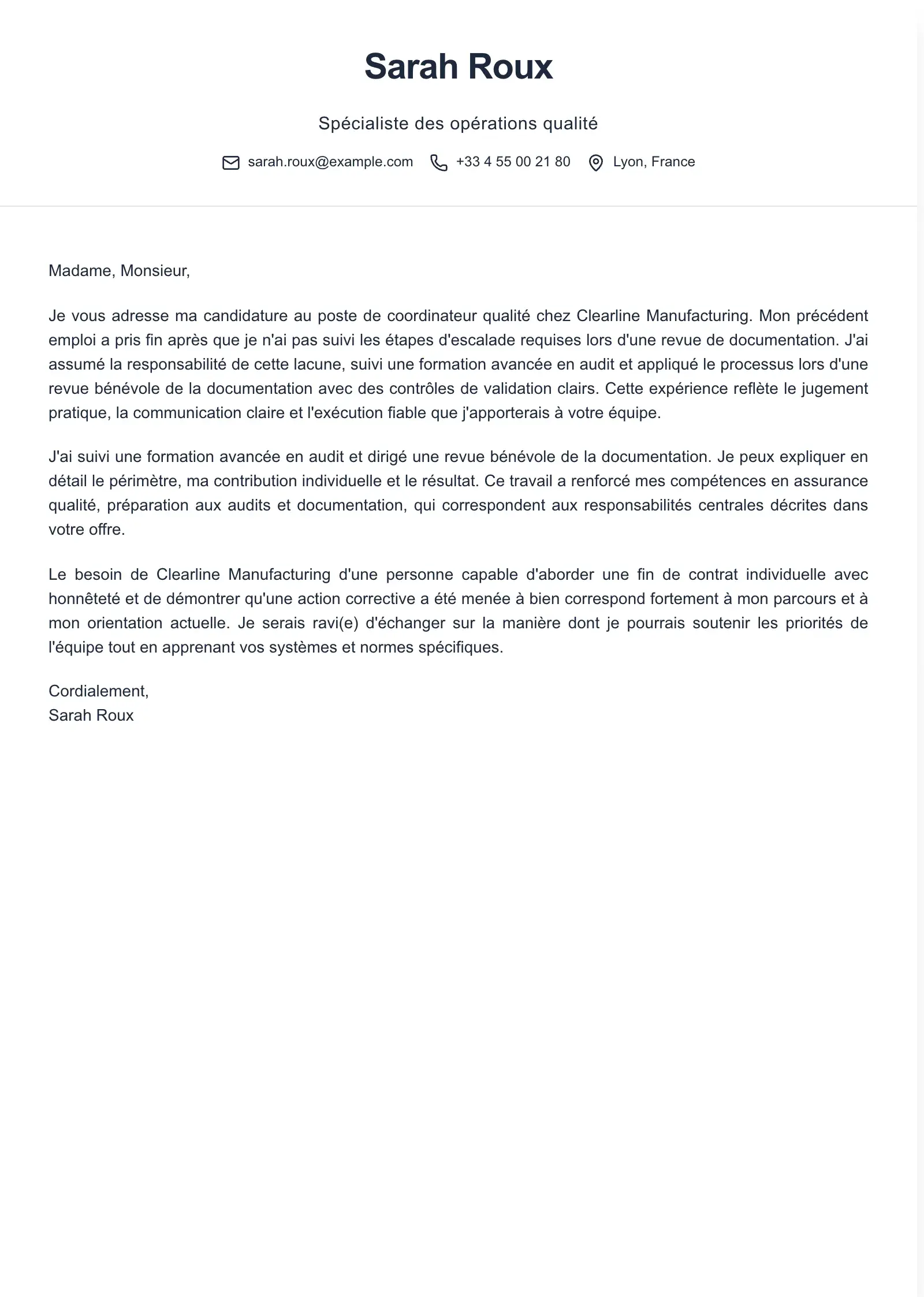 Utilisez ce modèle pour une candidature après un licenciement