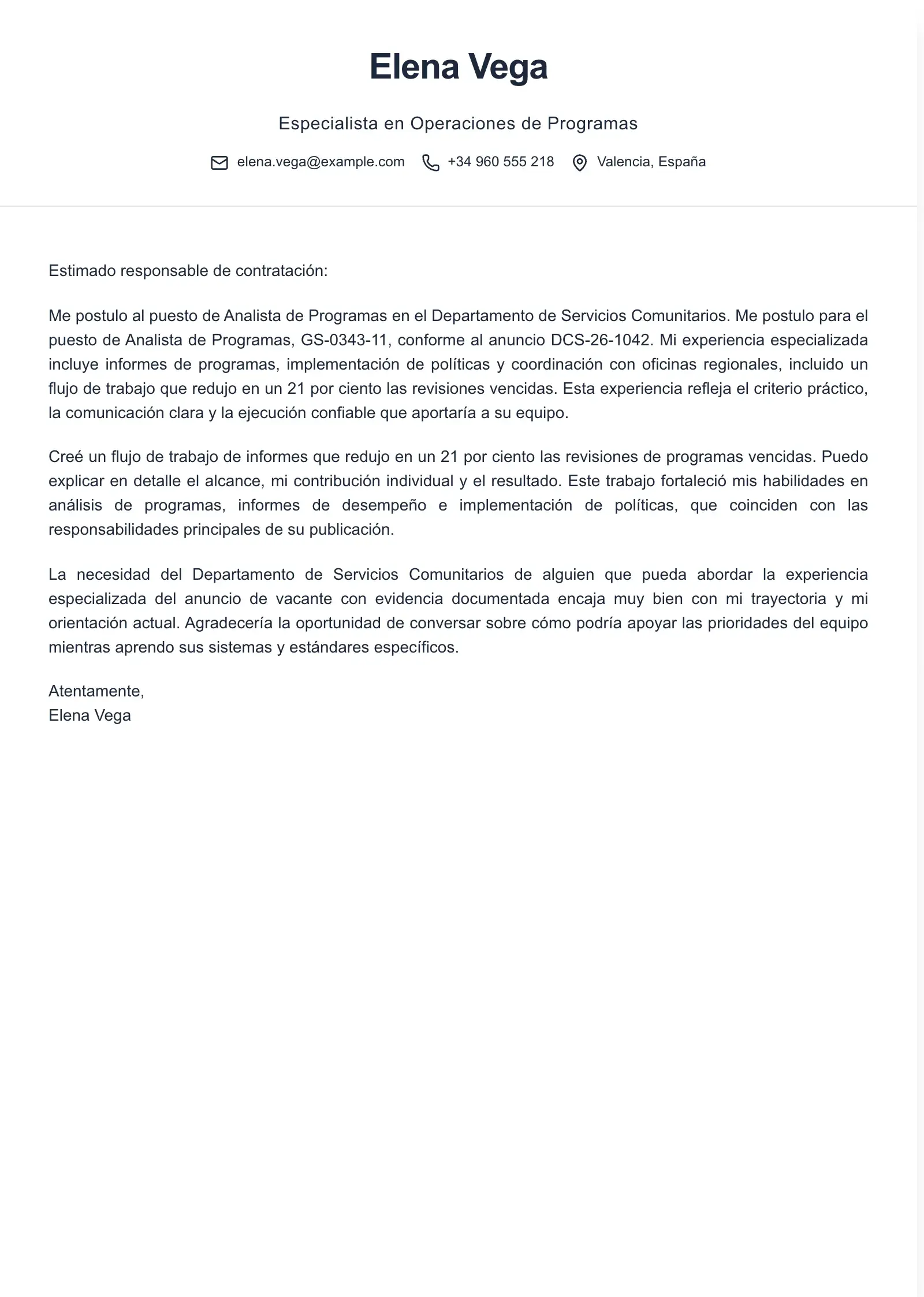 Usa esta plantilla para una carta de solicitud federal