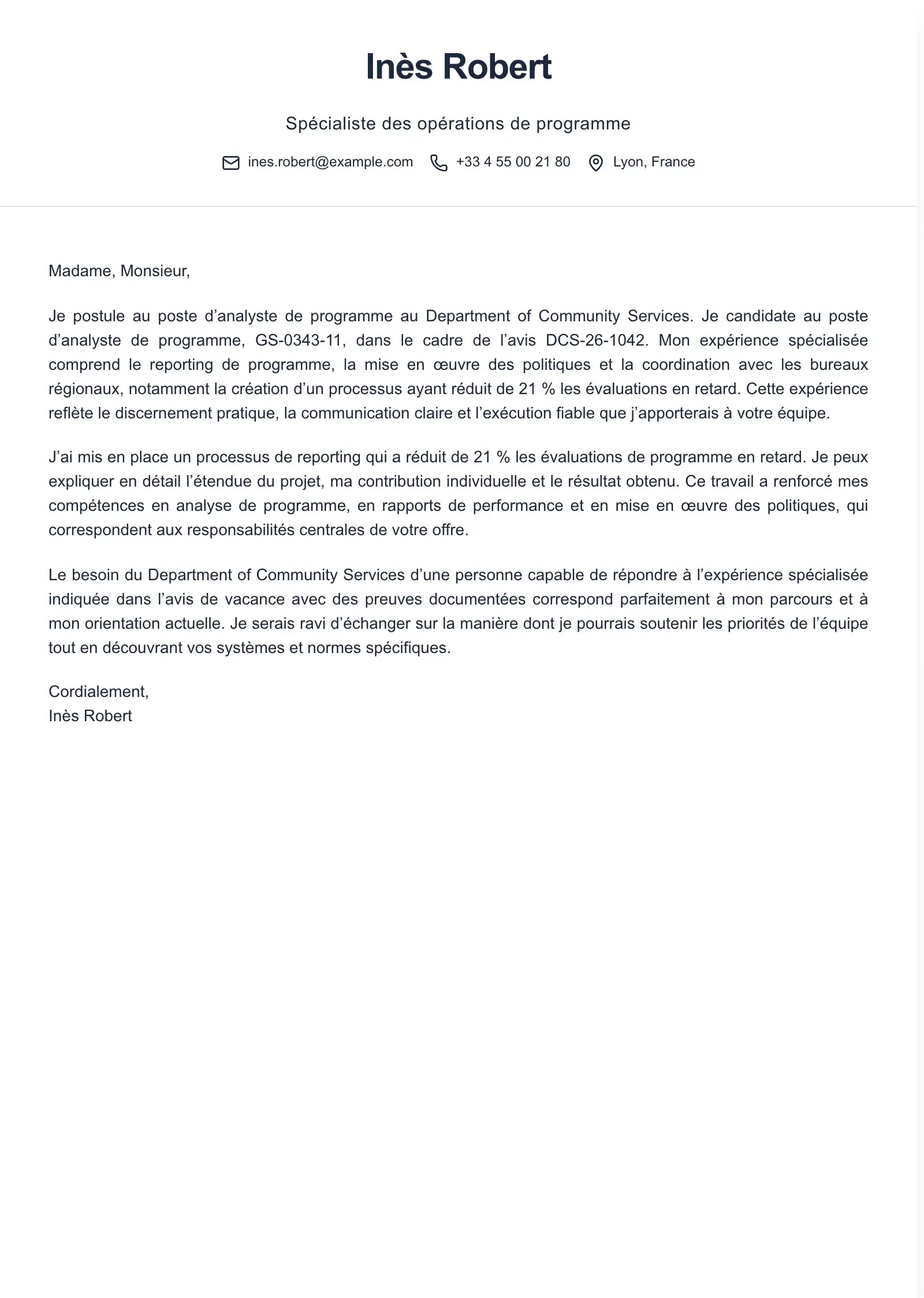 Utilisez ce modèle pour une lettre de candidature fédérale