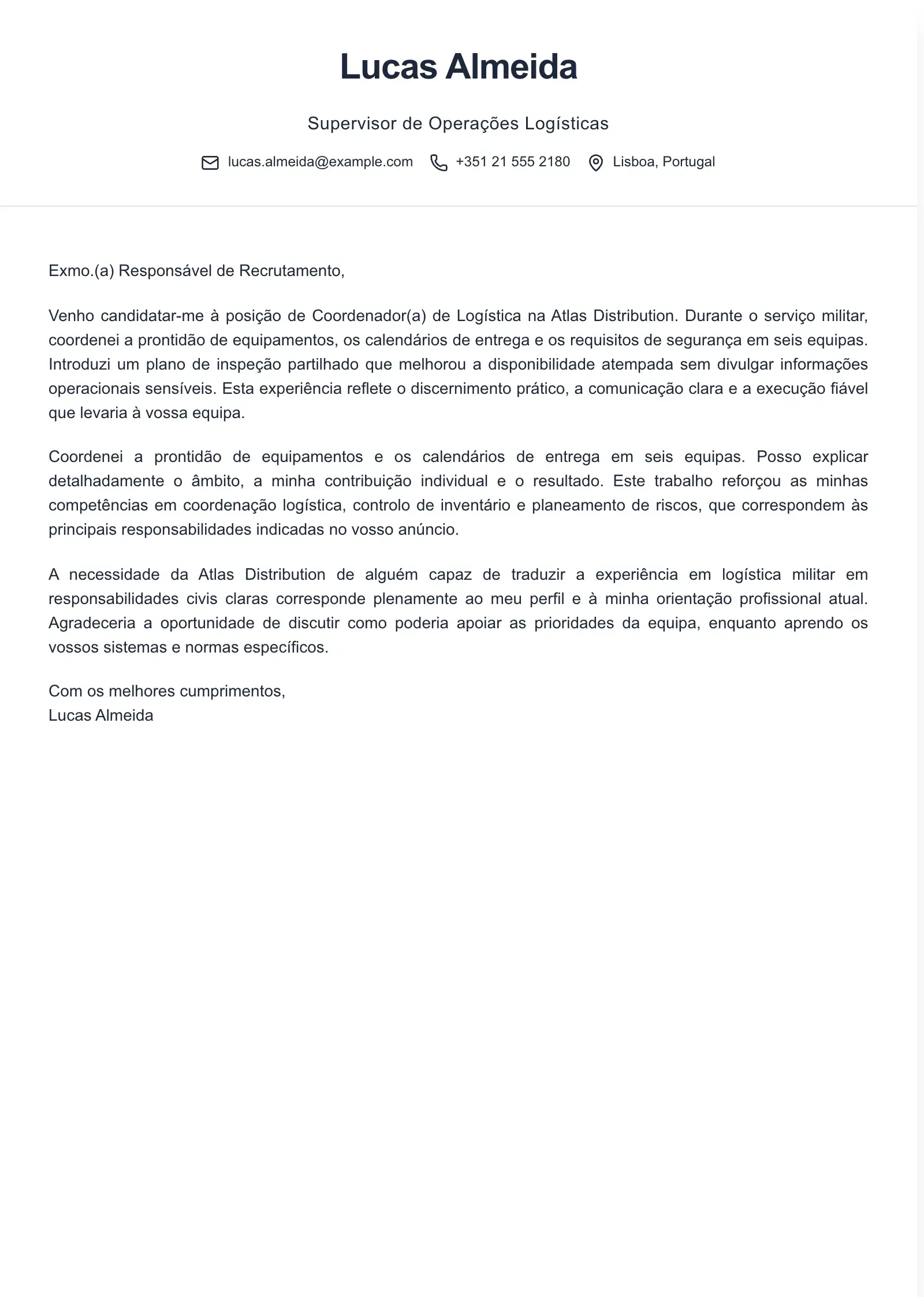 Use este modelo para traduzir experiência militar