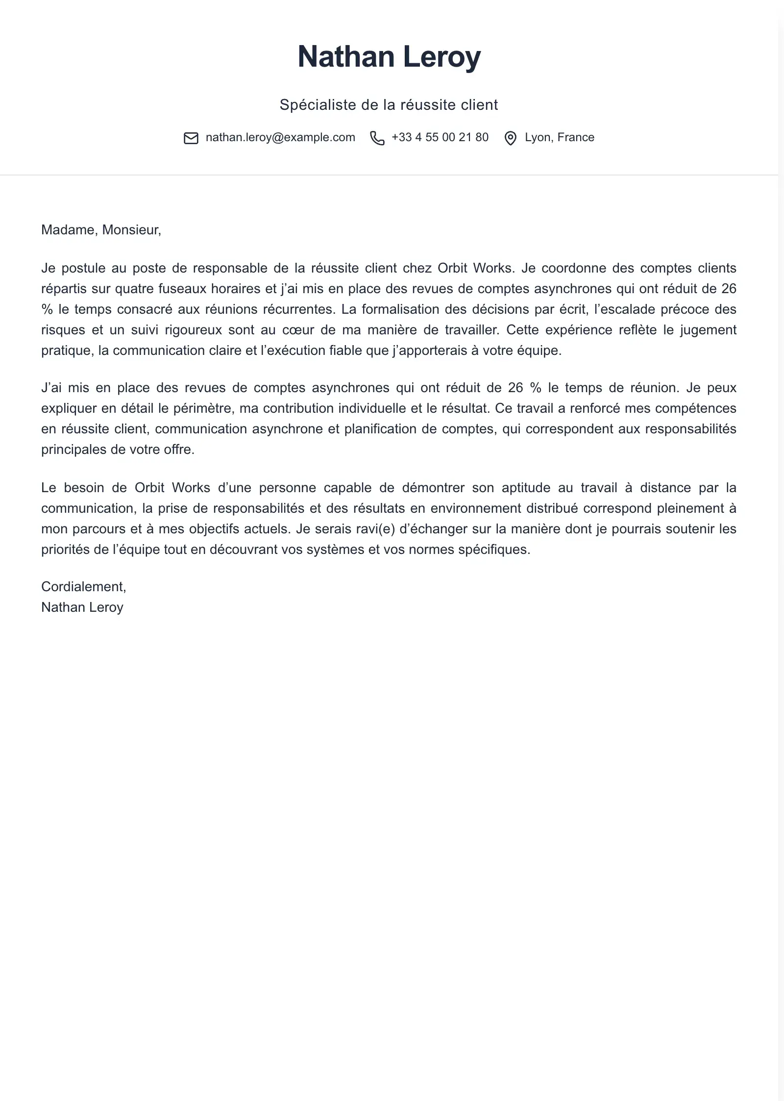 Utilisez ce modèle pour une candidature à un emploi à distance