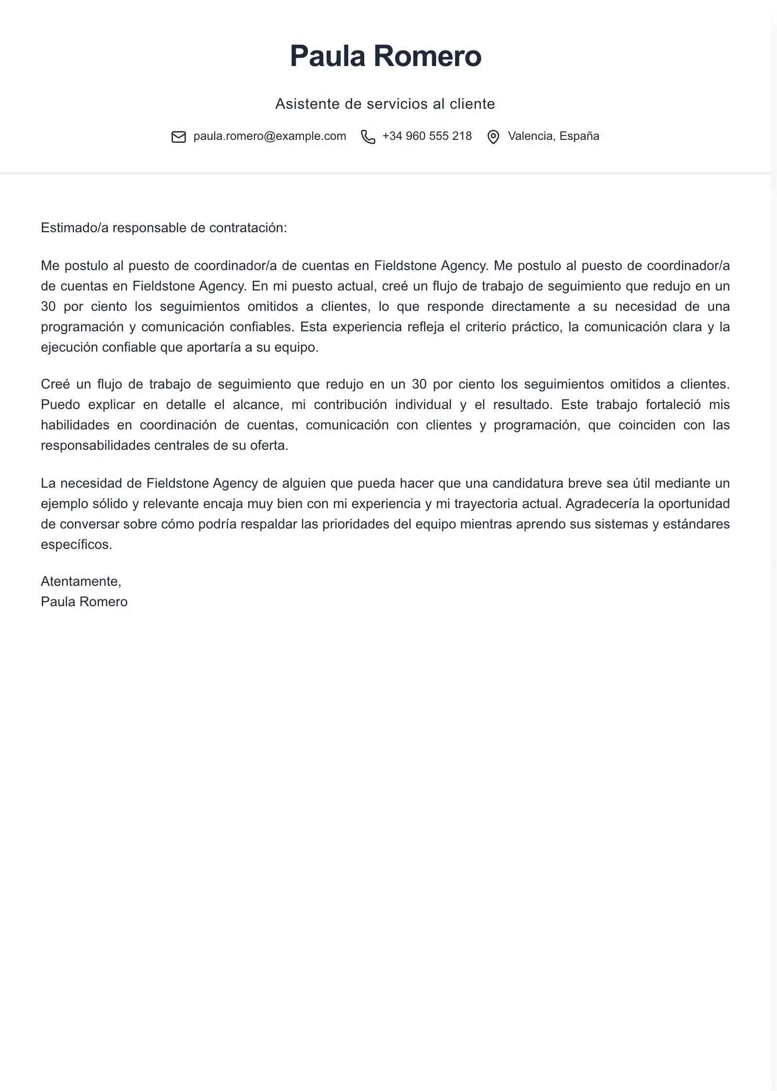 Usa esta plantilla para una carta de presentación concisa