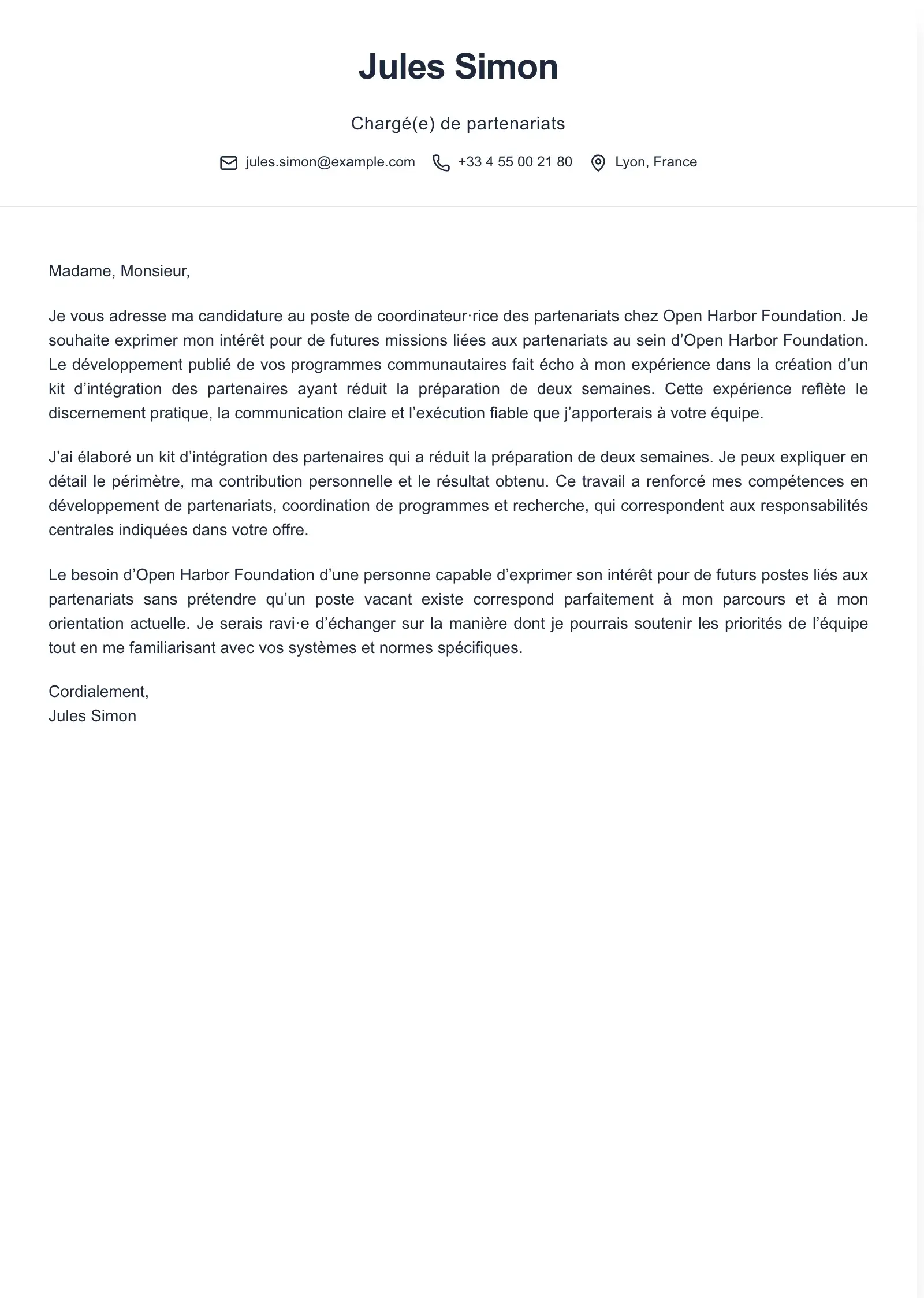 Utilisez ce modèle pour une lettre d’intérêt