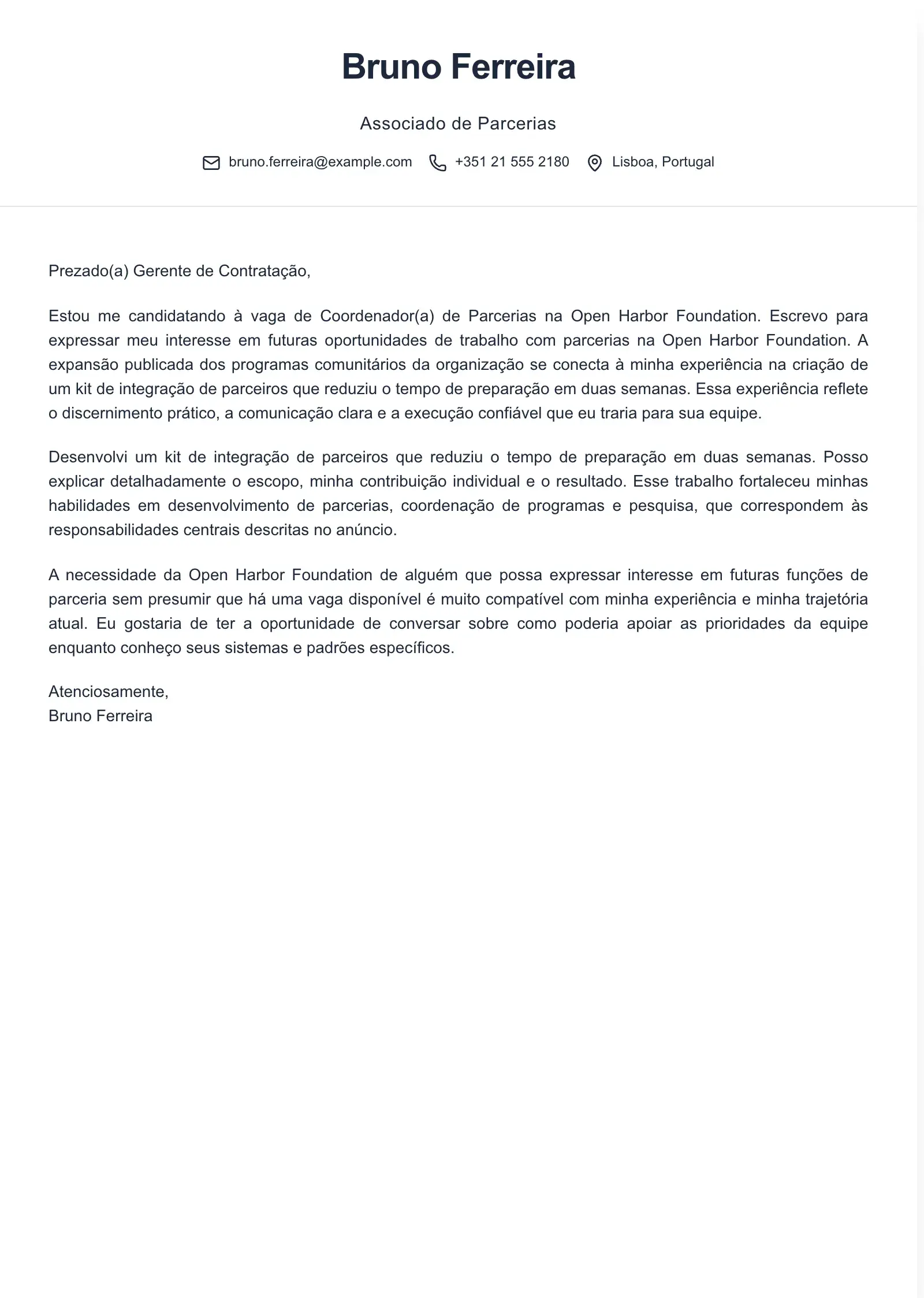 Use este modelo para uma carta de interesse