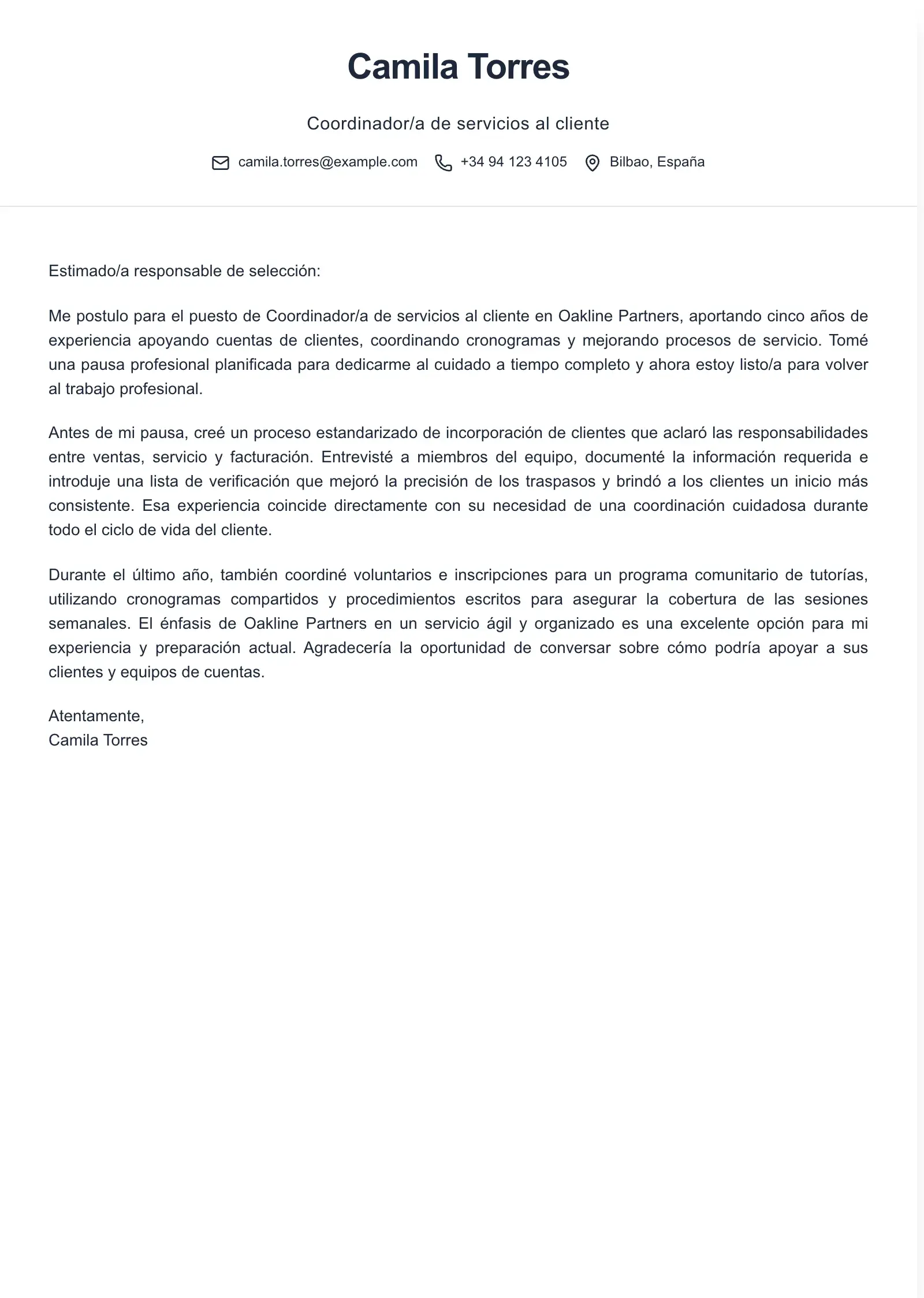 Usa esta plantilla después de una pausa profesional por crianza